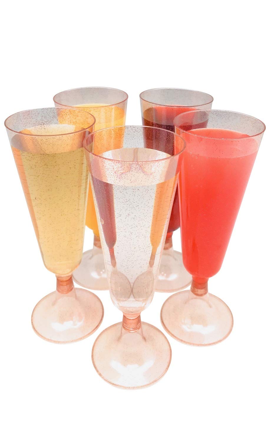 Oojami 140-Piece Plastic Champagne Flutes Set - Shatterproof Glass-Like Wedding Toasting Cups, Rose Gold Glitter Party Cocktail Glasses for Weddings, Bridal Showers, Anniversaries & Special Events