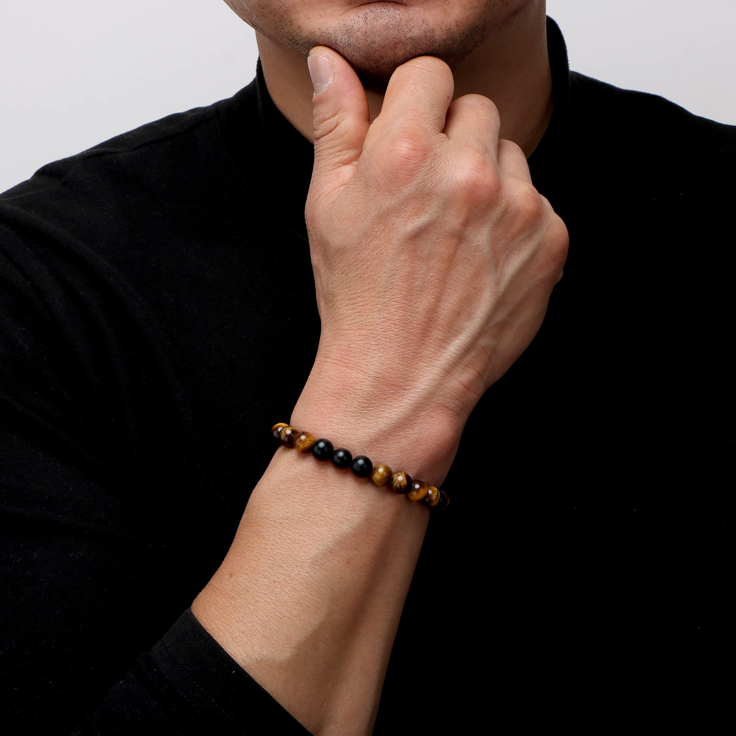 JoycuFF Tiger Eye Beaded Bracelets for Men - Natural Stone Bracelet for Boyfriend, Husband, Son, Brother - Anniversary, Birthday, Christmas, Father's Day Gift - Perfect for Office, Casual Wear & Special Occasions