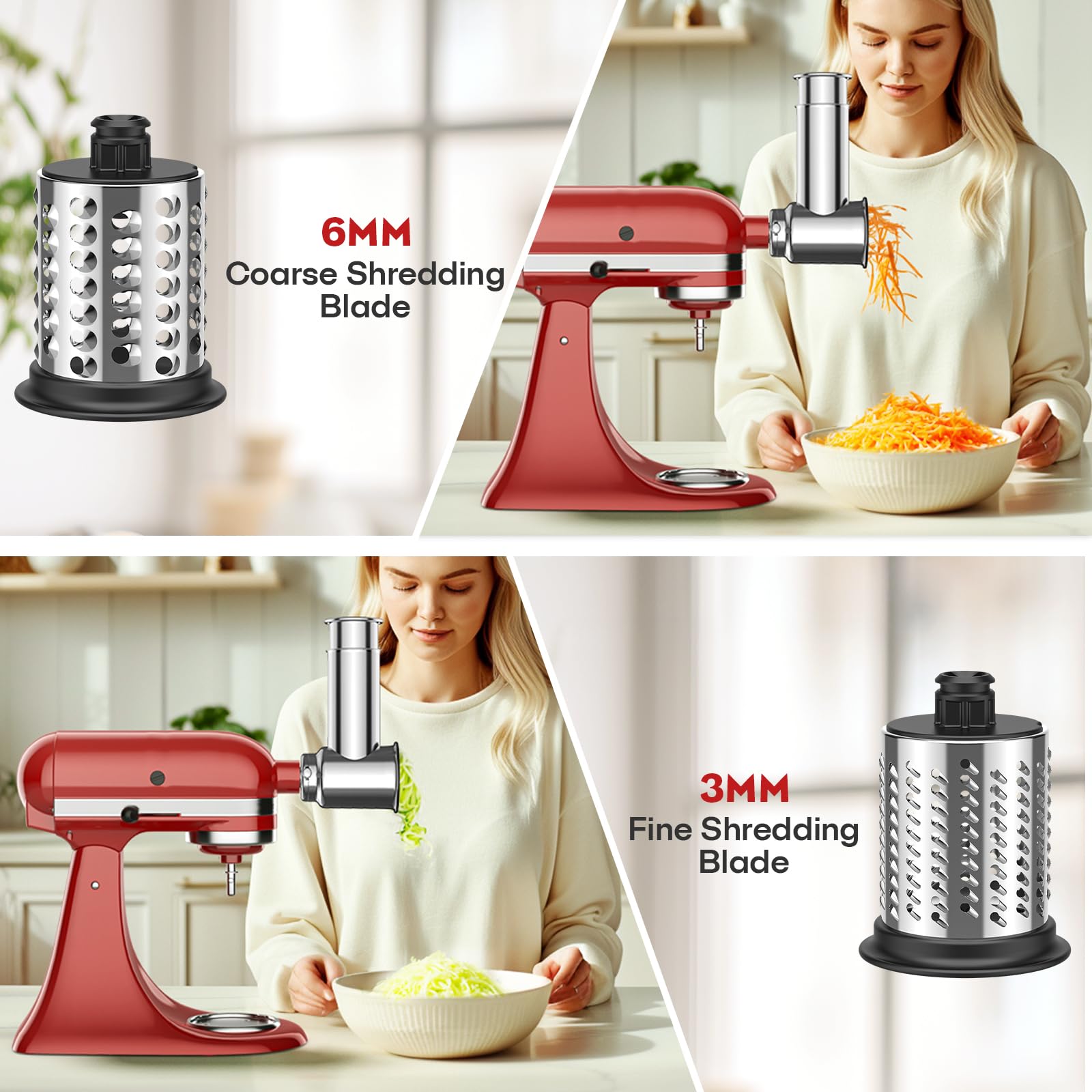 FGREEBLE 4-in-1 Stainless Steel Food Processor Attachment for KitchenAid Stand Mixer - Slicer, Shredder, Cheese Grater & Salad Maker with Grinding Function | Perfect for Meal Prep, Pizza Toppings & Healthy Cooking