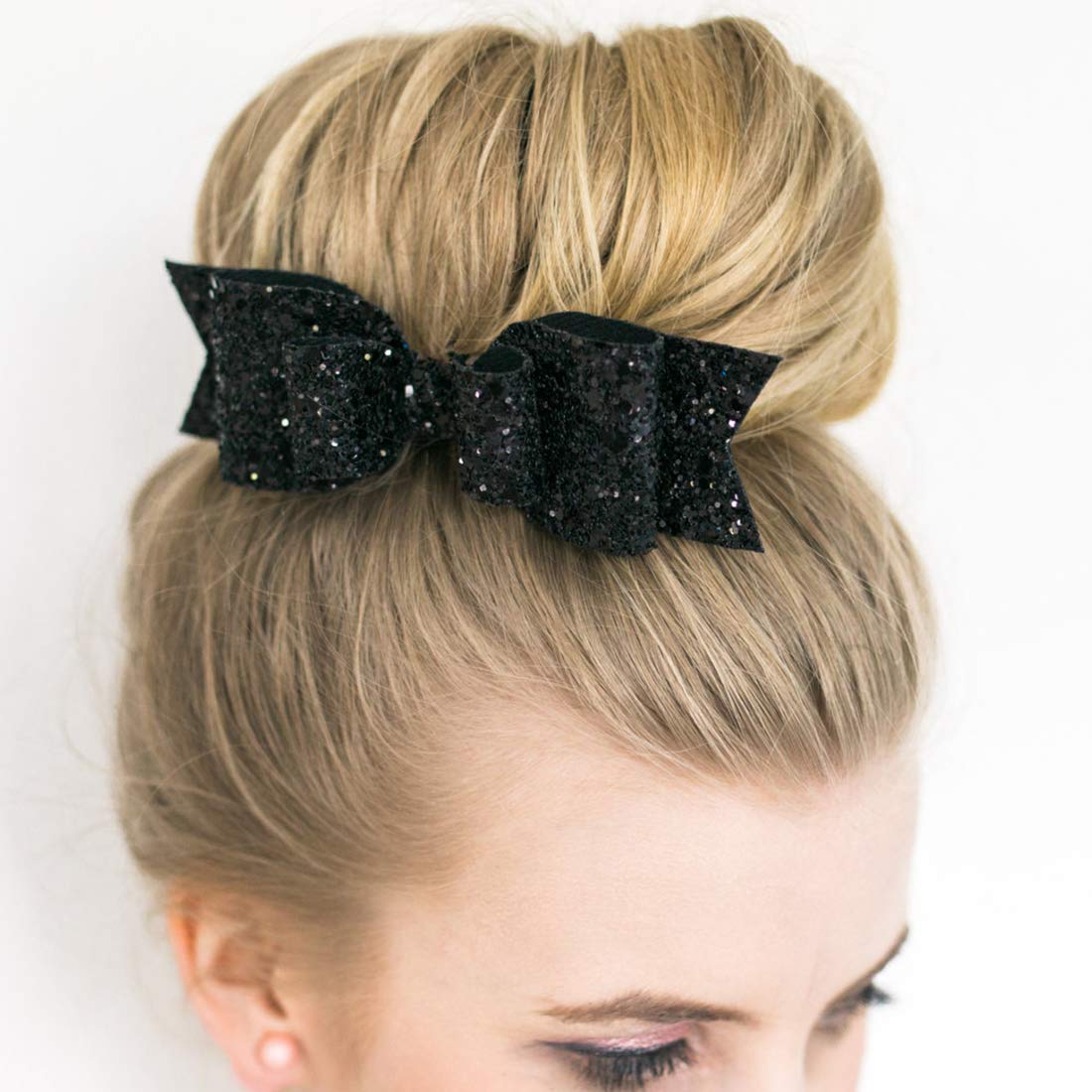 4 Pack Glitter Hair Clips with Sequin Bows - 3.75 Inch Hair Barrettes for Women, Girls & Teens - Mixed Colors - Perfect for Cheerleading, Parties & Everyday Fashion Accessories