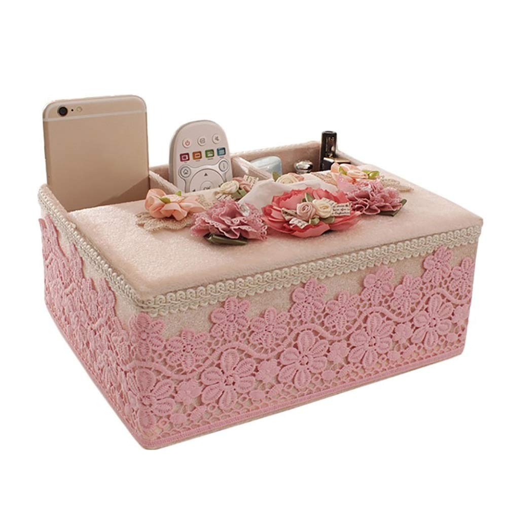 3-Compartment Fabric Cotton Organizer Caddy - Storage Box for Tissue, Remote Control, Tablet & Phone - Multi-Purpose Towel Dispenser for Home, Office and Bathroom Organization