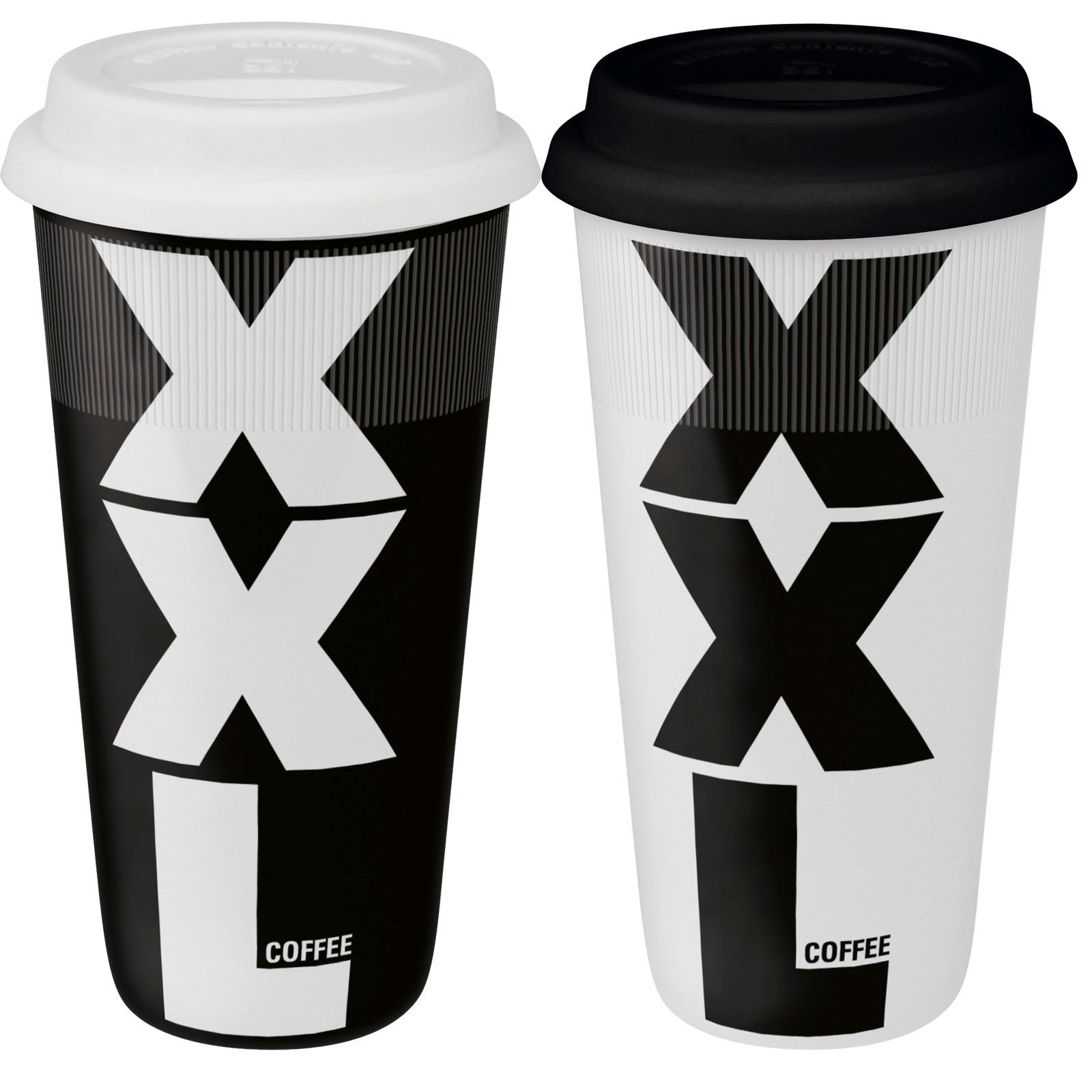 Konitz XXL Collection Travel Mugs - 20oz Insulated Stainless Steel Coffee Cups with Lid, Black and White Set of 2 - Perfect for Office, Commuting & Outdoor Adventures