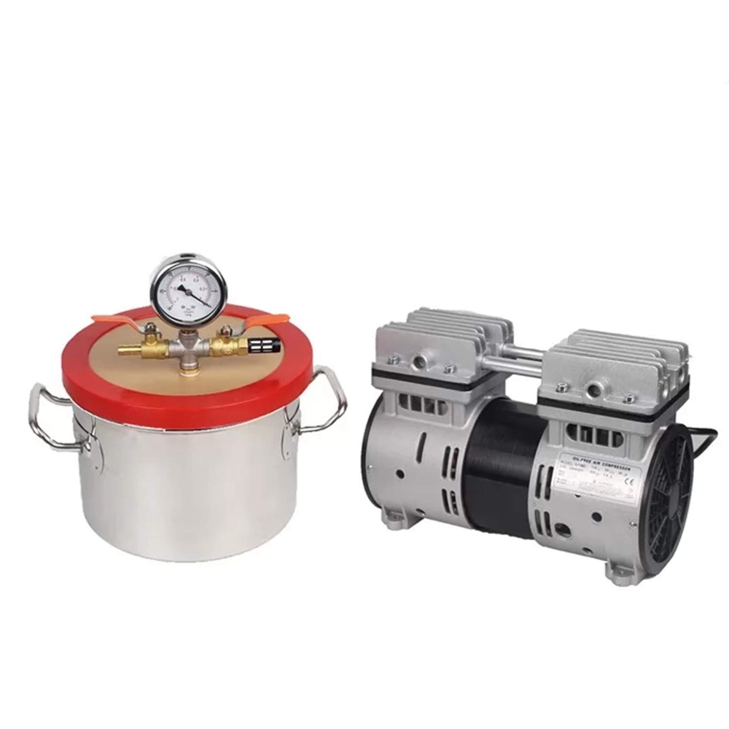 1.5 Gallon Stainless Steel Vacuum Degassing Chamber with 6CFM Oil-Free Silent Vacuum Pump Kit - Perfect for Resin Casting, Jewelry Making & Food Preservation (USA Shipping)