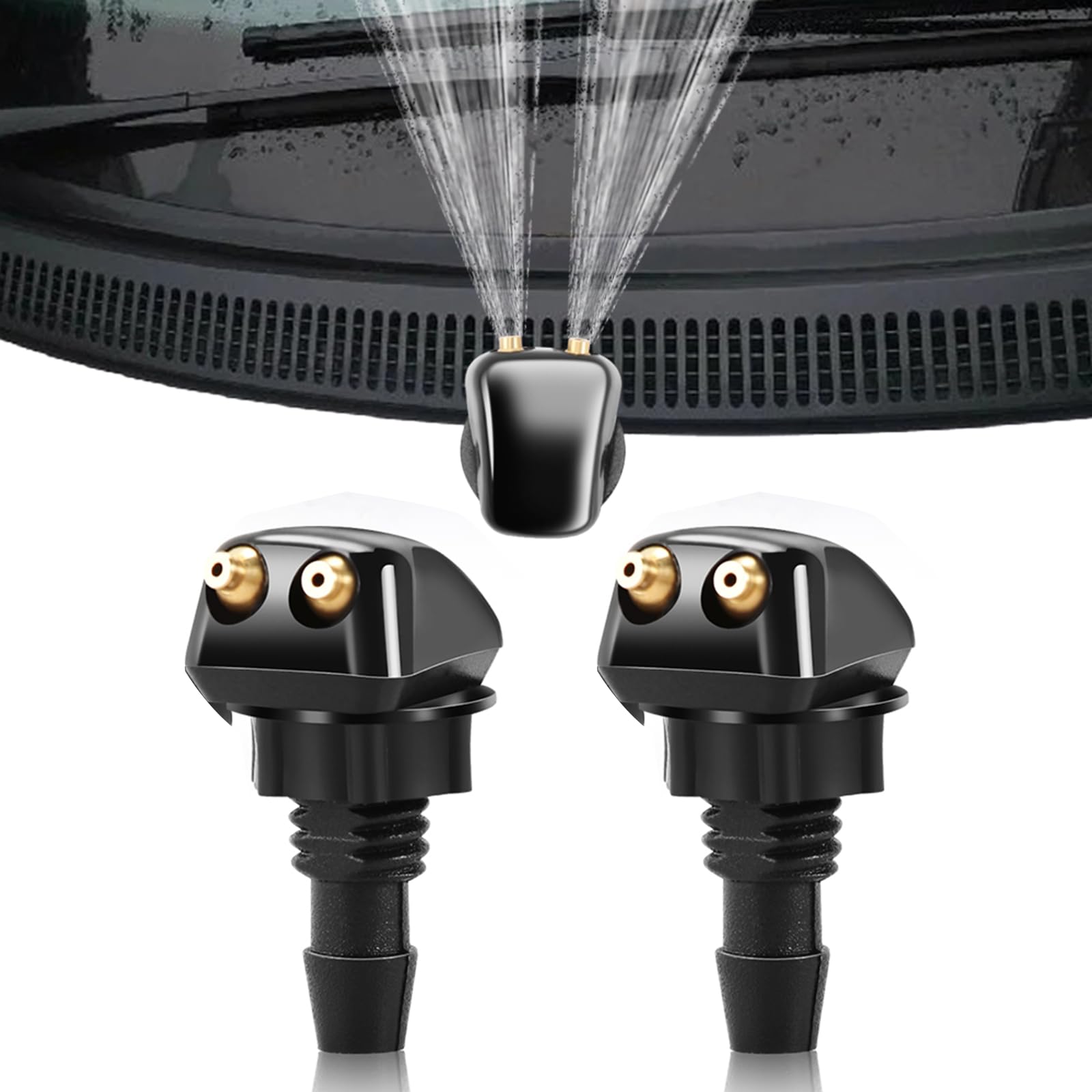 Hawyet 2-Pack Universal Car Windshield Washer Nozzles - Double Hole Spray Nozzle for Most Cars, Trucks & Vans - Black - Durable Auto Glass Cleaning Accessories for Clear Visibility in Rain & Snow