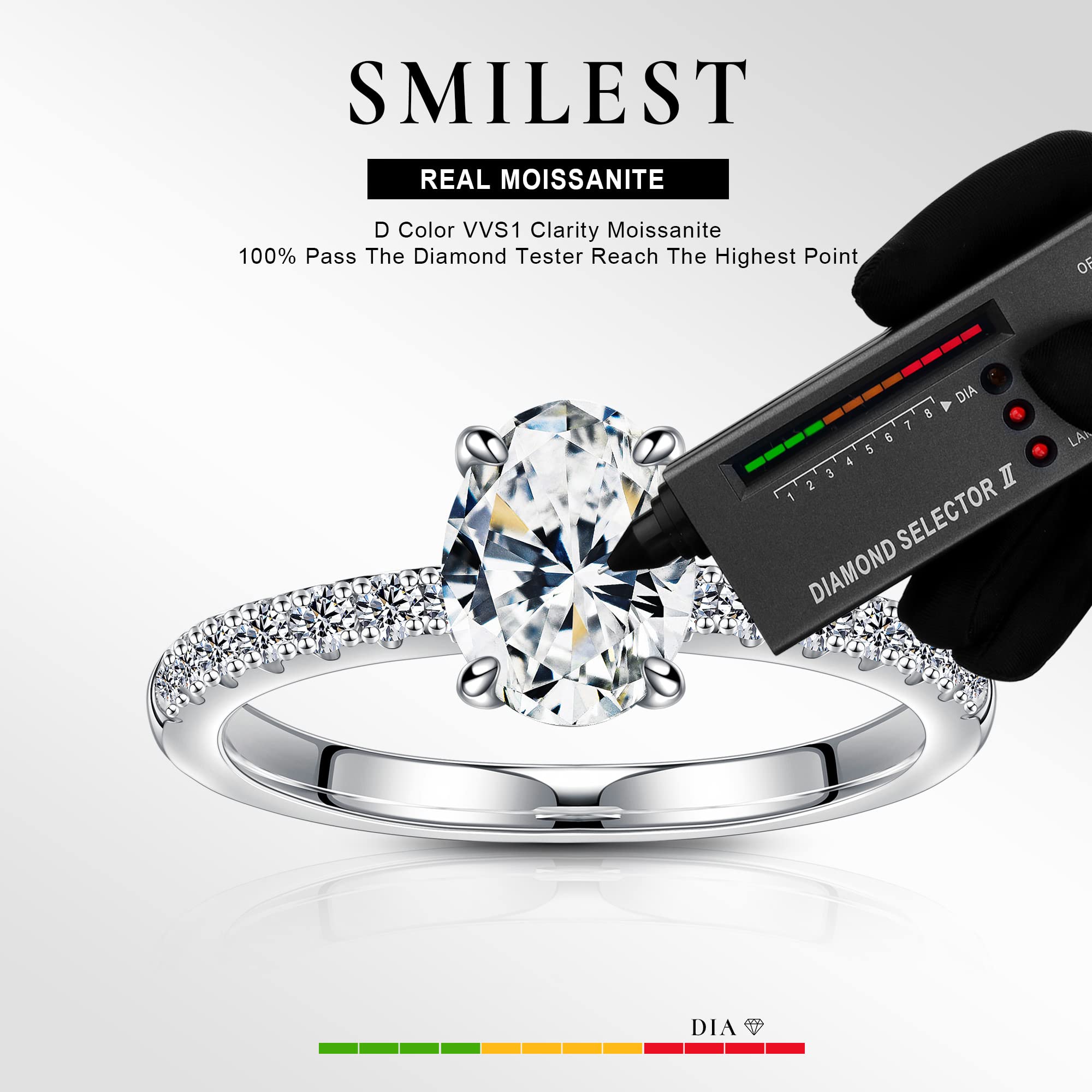 1.5 CT Oval Moissanite Engagement Ring for Women - D Color VVS1 Clarity Lab-Created Diamond Alternative - 18K White Gold Vermeil Wedding Band with Side Stones - Perfect Anniversary Gift for Wife | Bridal Jewelry, Proposal Ring, Special Occasion Gift
