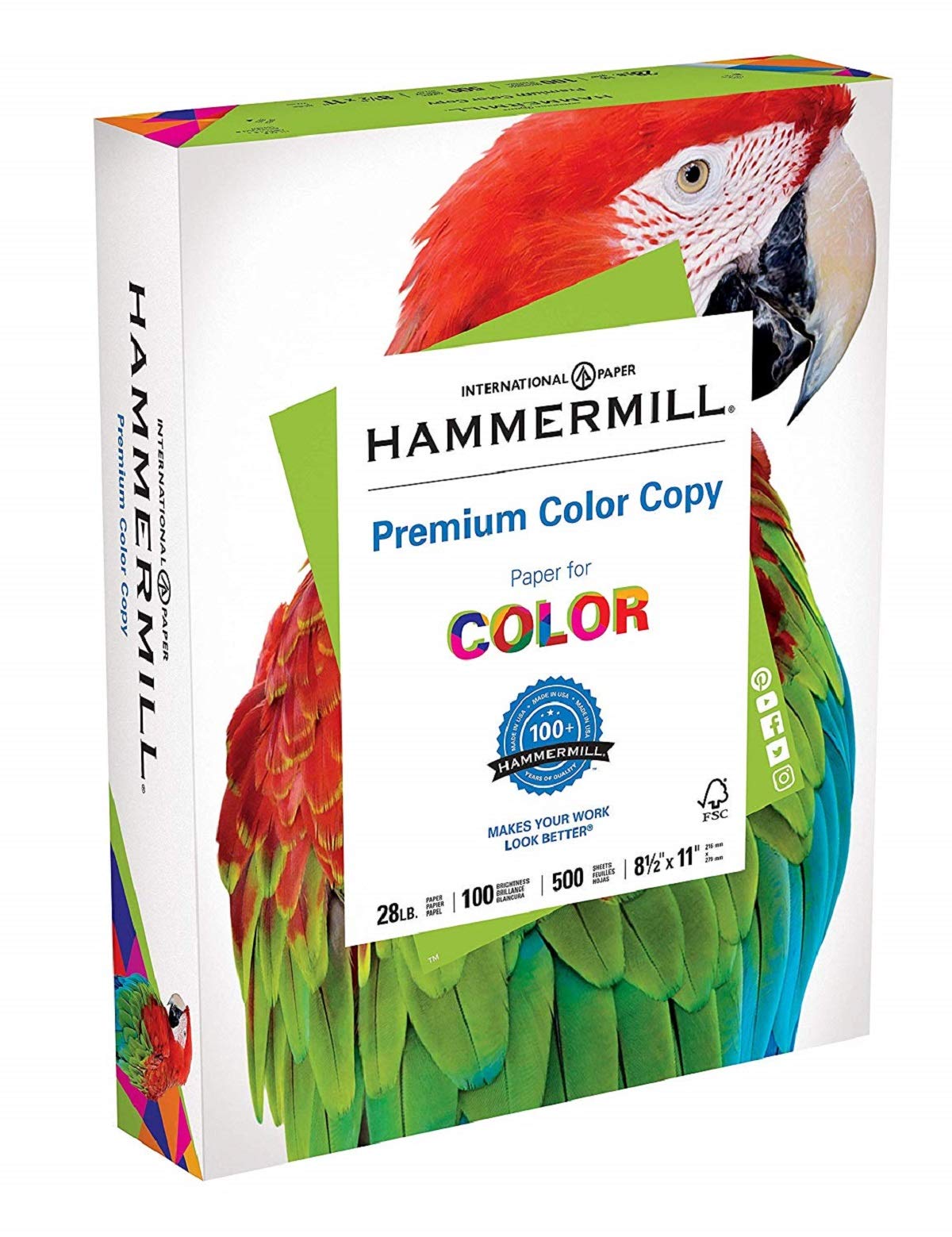 Premium Hammermill Color Copy Paper 8.5 x 11 Letter Size, 28lb 100 Bright Acid-Free Paper - 2 Pack (102467R) for Office Printing, Flyers & Professional Documents