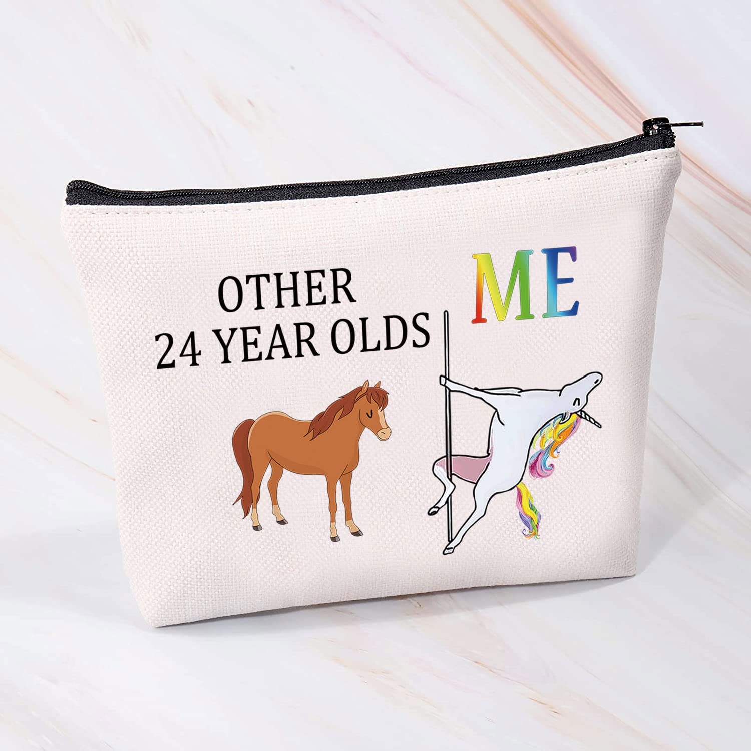 24th Birthday Gifts for Women - Funny Unicorn Makeup Cosmetic Bag for 24 Year Old | Unique Turning 24 Present for Her | Perfect for Travel, College Dorm & Birthday Parties