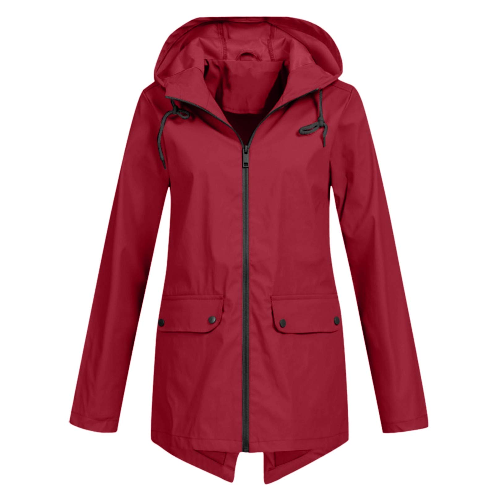 Waterproof Windproof Women's Long Hooded Rain Jacket - Solid Color Outdoor Coat for Hiking, Camping & Daily Commute