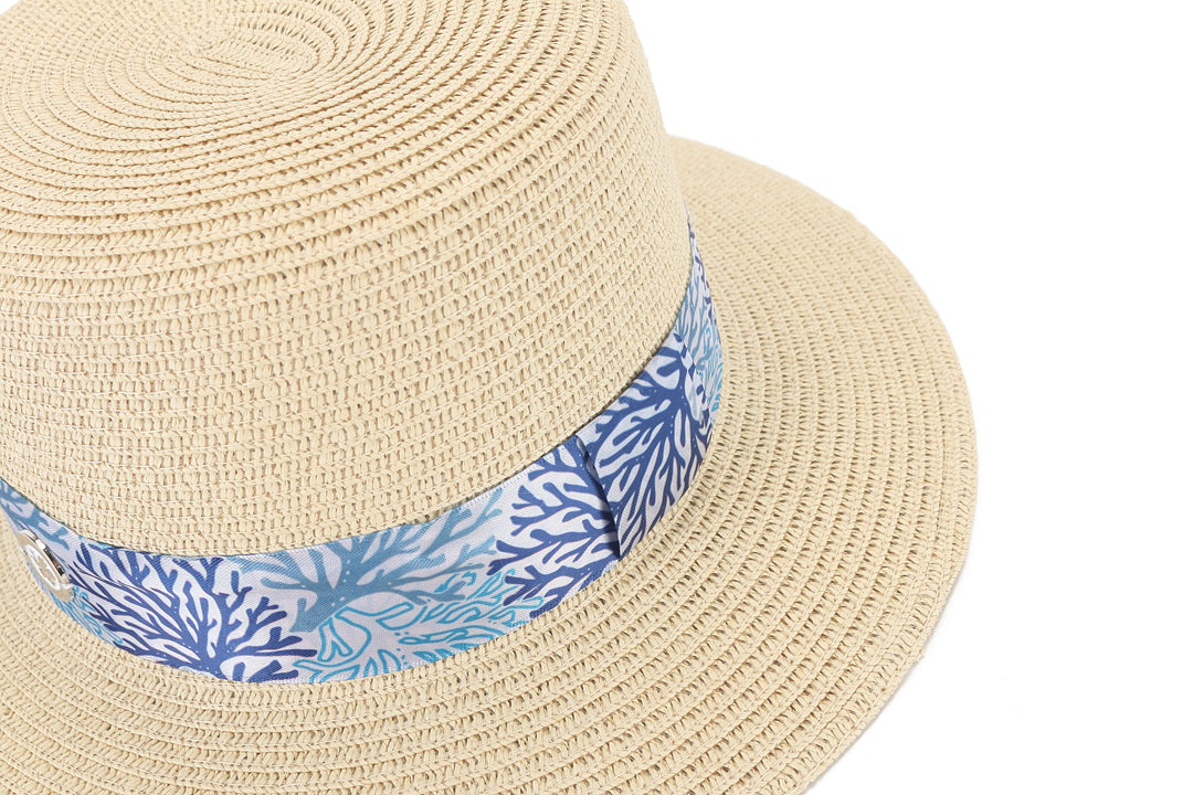 Stylish Lily White Coral Blue Hat for Women - Perfect for Beach, Summer Outfits & Outdoor Activities