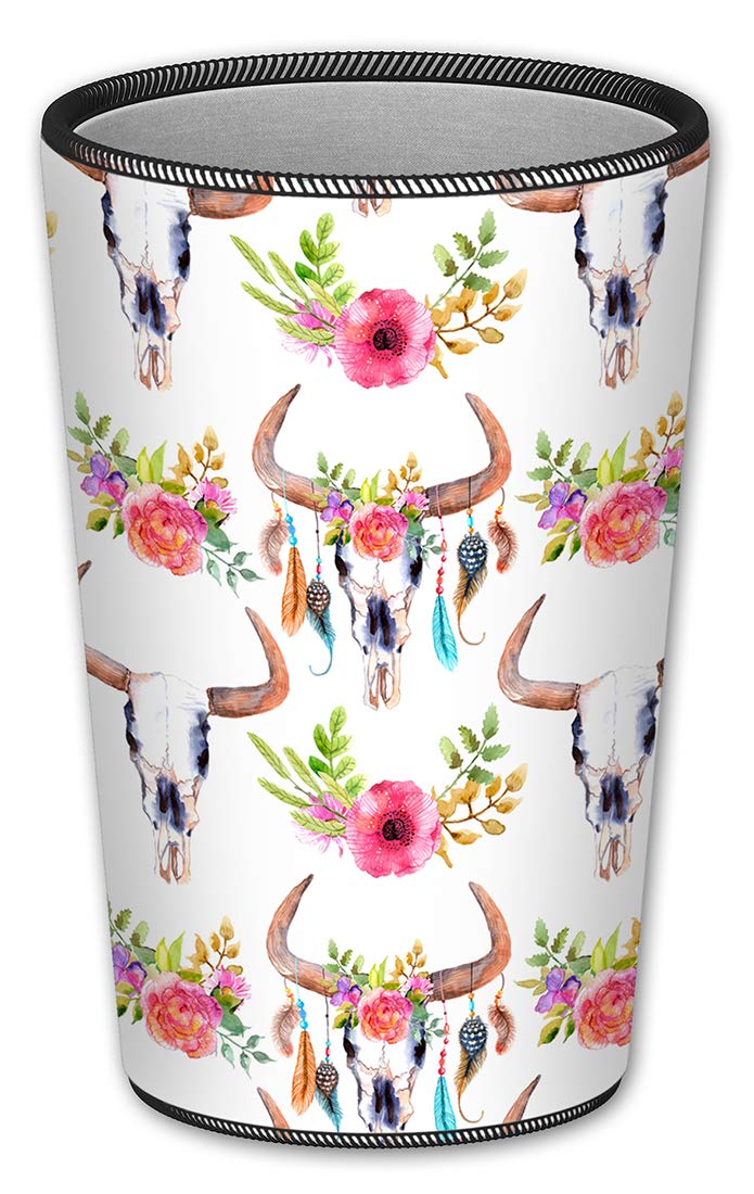 16oz Insulated Tumbler with Lid & Removable Wetsuit Cover - Bull Skull Floral Design | Perfect for Coffee, Tea & Cold Drinks at Home, Office or Travel