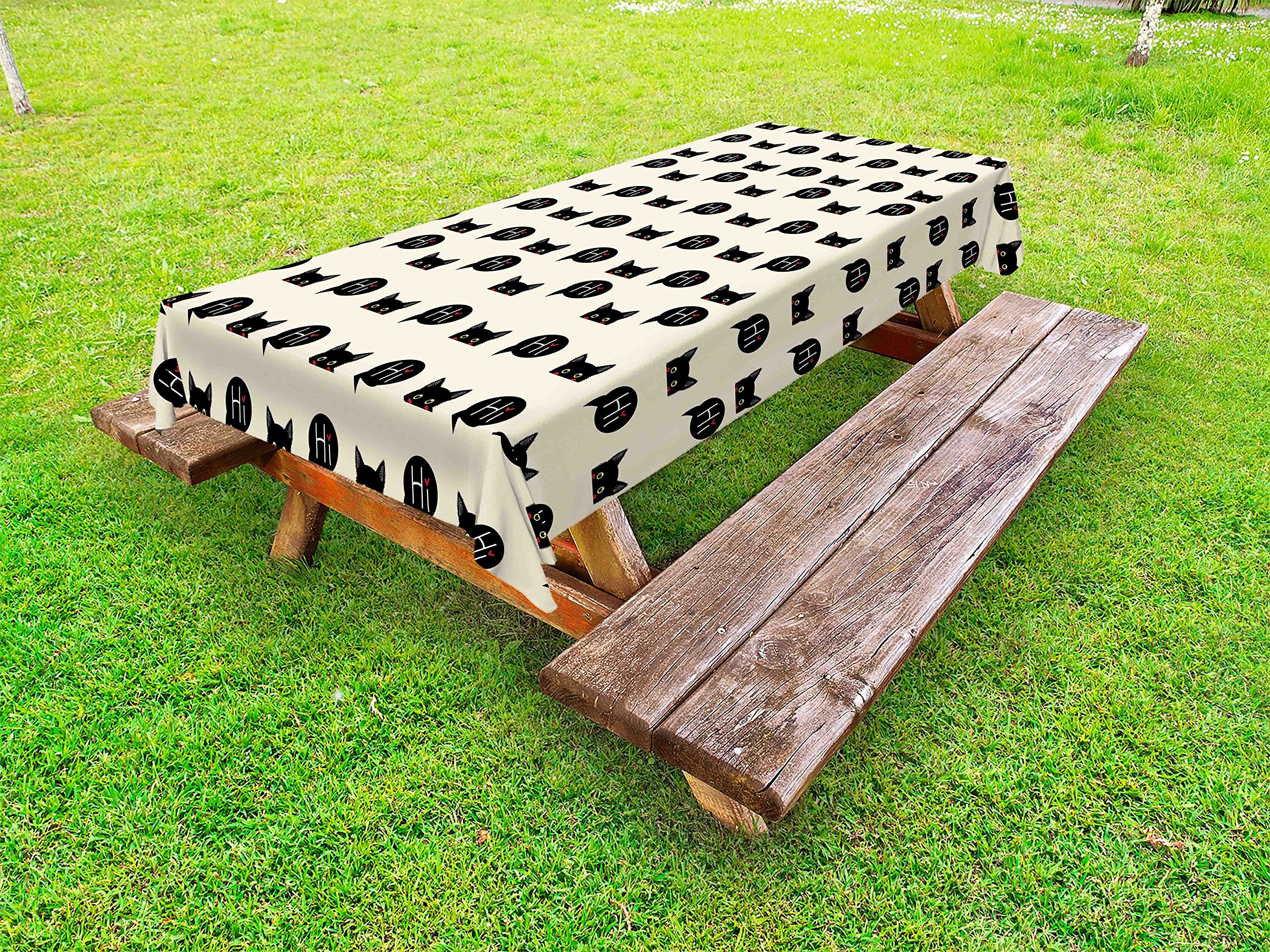 Ambesonne Cat Themed Outdoor Tablecloth - Playful Black Kitties Design, Washable Picnic Table Cover 58