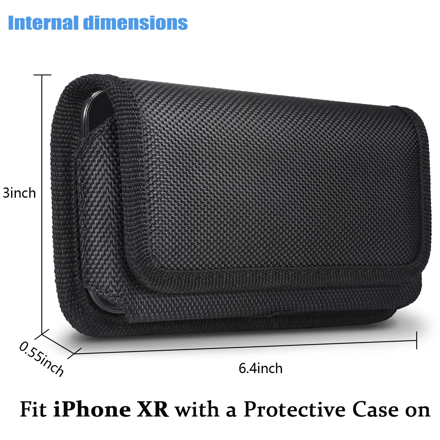 Rugged Nylon Belt Holster Case for iPhone 13 12 11 XR - Heavy Duty Phone Pouch with Belt Clip & Loops, Compatible with iPhone XR (Fits with Case On) - Perfect for Outdoor Work, Hiking, and Active Lifestyles