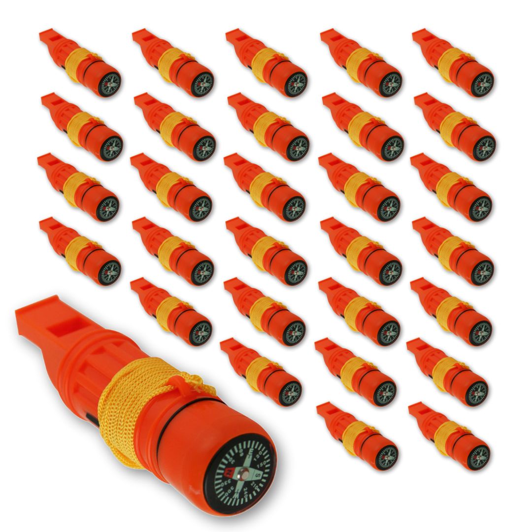 5-in-1 Emergency Survival Whistle with Compass, Thermometer, Signal Mirror, Fire Starter & Loud Alarm - Perfect for Hiking, Camping, Outdoor Adventures & Emergency Preparedness Kits