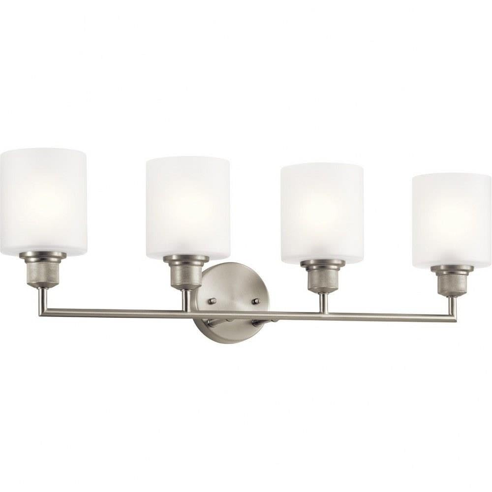 4-Light Bathroom Vanity Light Fixture - Brushed Nickel Finish, 30 Inch, Satin Etched Glass, Damp Location Approved - Perfect for Modern Bathrooms, Powder Rooms & Spa-Like Retreats