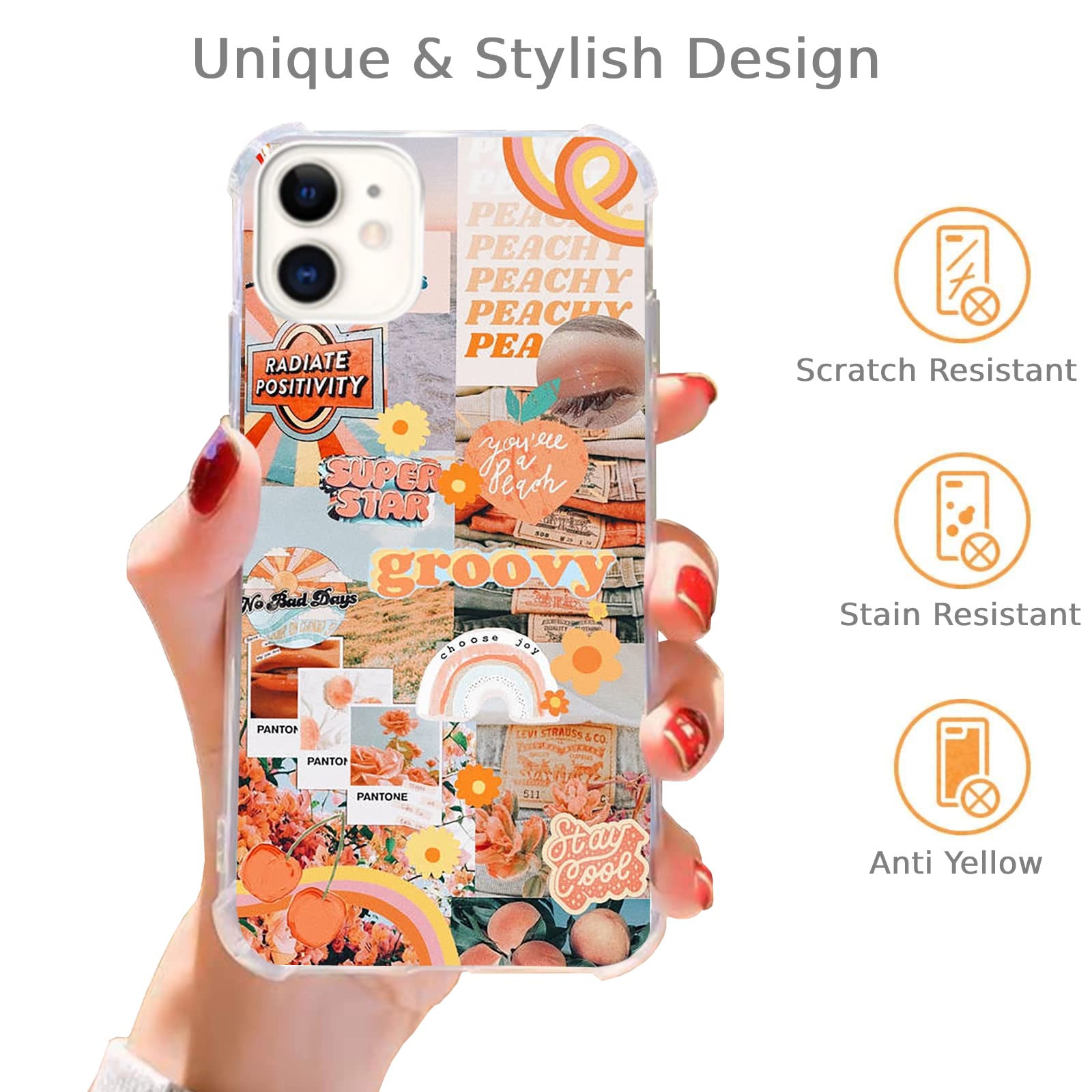 Retro Vintage Aesthetic iPhone 11 Case - Trendy Peach Groovy TPU Bumper Cover for Women & Men | Perfect for Teens, College Students & Retro Lovers (Compatible with iPhone 11)