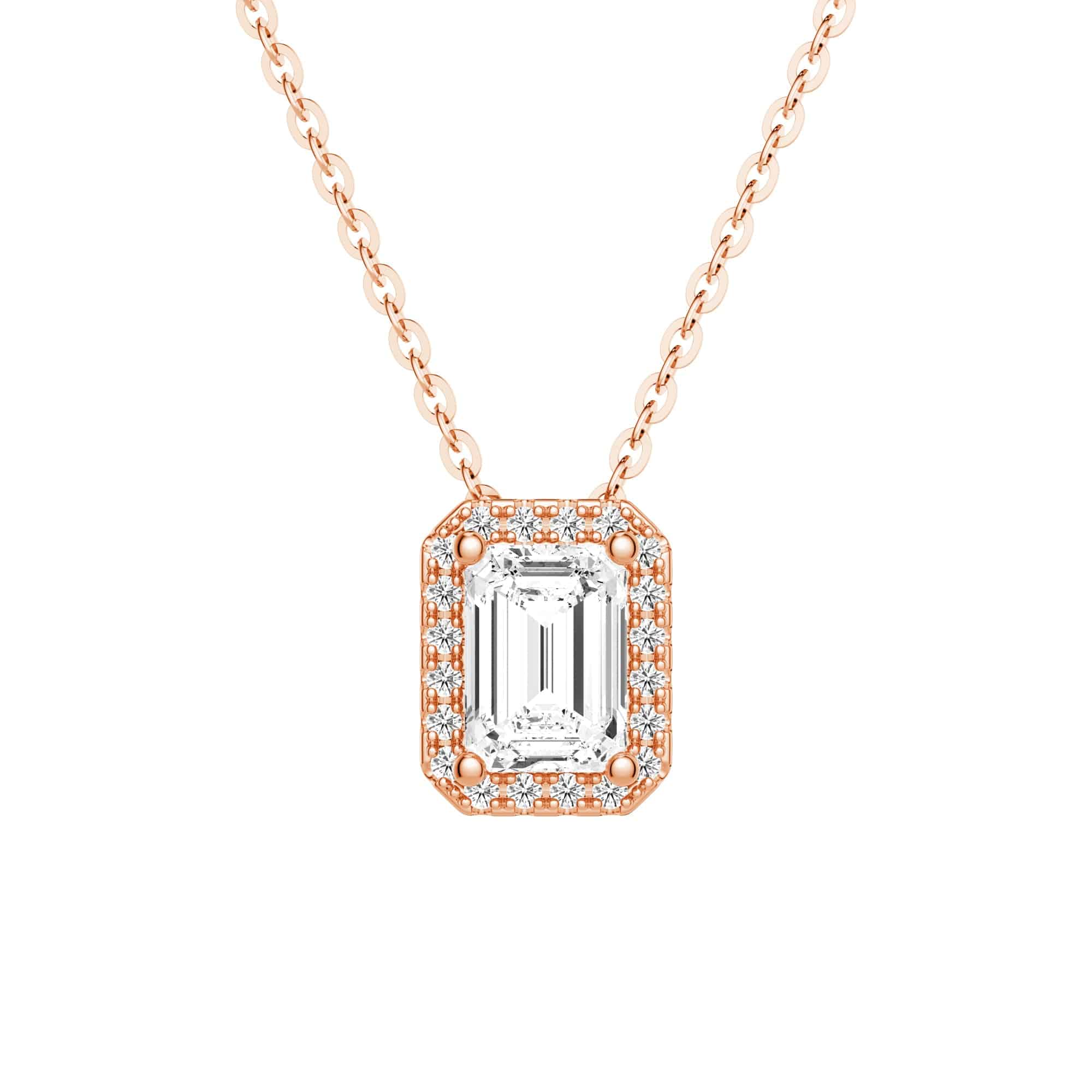 Emerald Cut Pavé Moissanite Halo Pendant Necklace - 14K Gold Plated Elegant Jewelry for Women | Perfect for Weddings, Anniversaries & Special Occasions