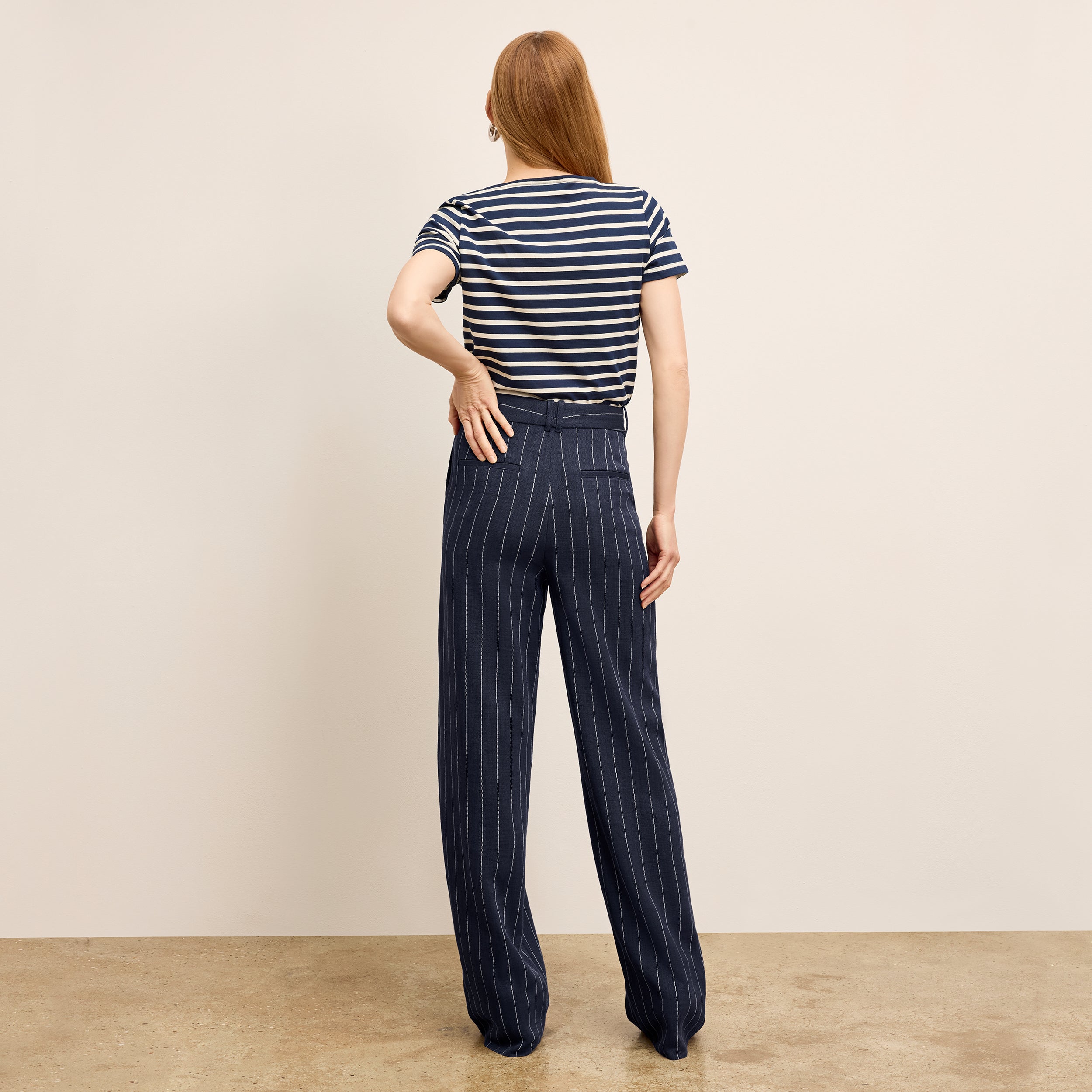 Fitz Pleated Summer Pinstripe Trousers for Men - Navy/Ivory Stripe - Office Wear & Casual Summer Outfits
