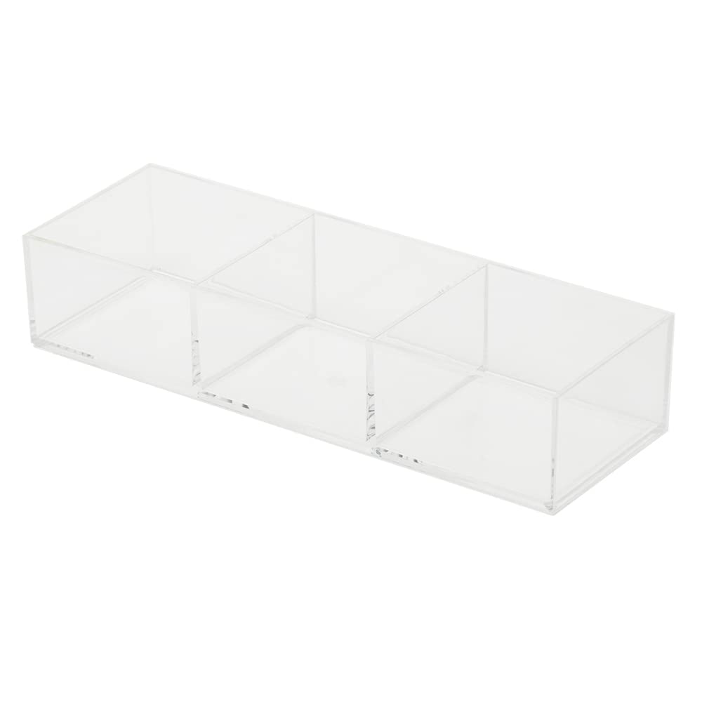 Home Basics 3-Section Clear Plastic Cosmetic Organizer | Simple Design Bathroom & Dresser Storage | Jewelry & Makeup Organizer for Vanity, Travel, and Daily Use