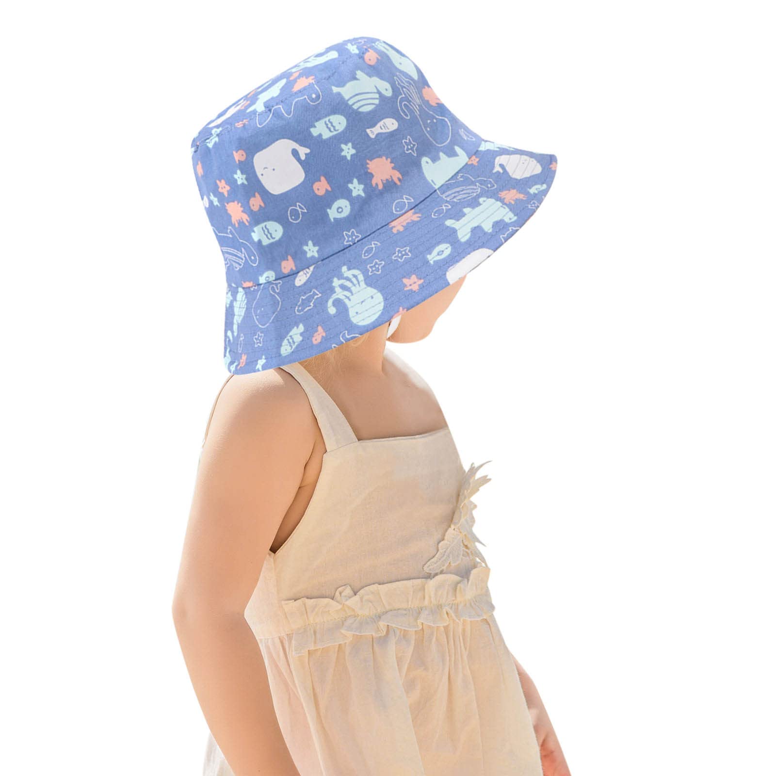 Sun Protection Kids Bucket Hat with Scarf - Cute Cartoon Beach Hat for Boys & Girls, UV Floppy Sun Hat for Summer Outdoor Activities, Swimming, Beach Trips and Park Play