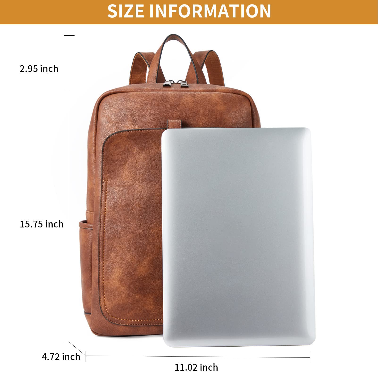 BROMEN Women's 15.6 Inch Leather Laptop Backpack - Professional Business Travel Bag, College Daypack with Rough Grain Texture (Mocha Brown) - Perfect for Work, School & Commuting