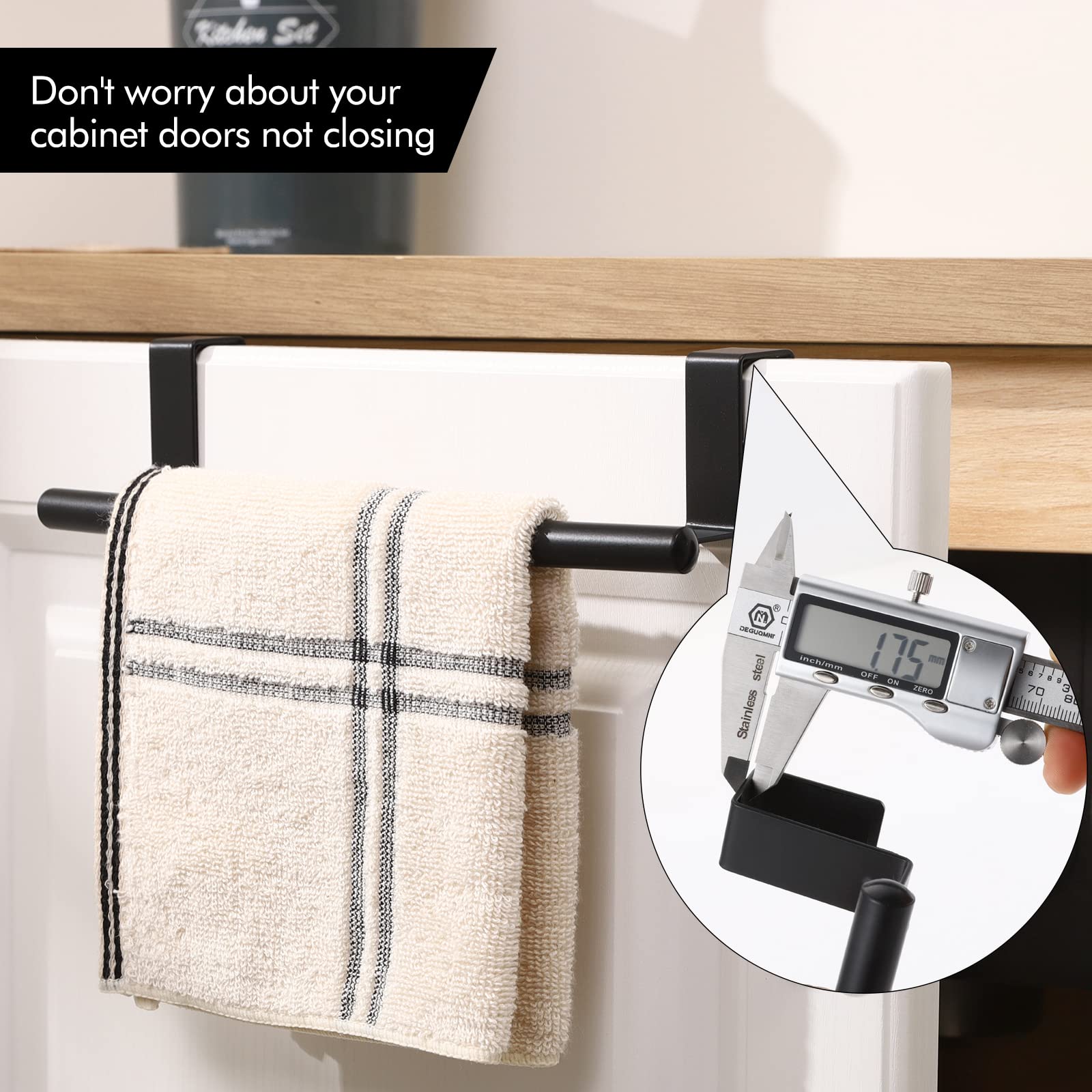 Over The Door Towel Rack - 2 Pack Matte Black Cabinet Towel Bar for Kitchen & Bathroom | Space-Saving Dish Towel Holder | Perfect for Small Spaces, Apartments, RVs and Dorm Rooms