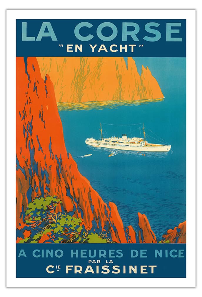Vintage Corsica by Yacht Travel Poster - 1930s Ocean Liner Art Print from Nice France - 30x44in Unframed Matte Fine Art Paper - Perfect for Nautical Decor & Travel Enthusiast Gifts