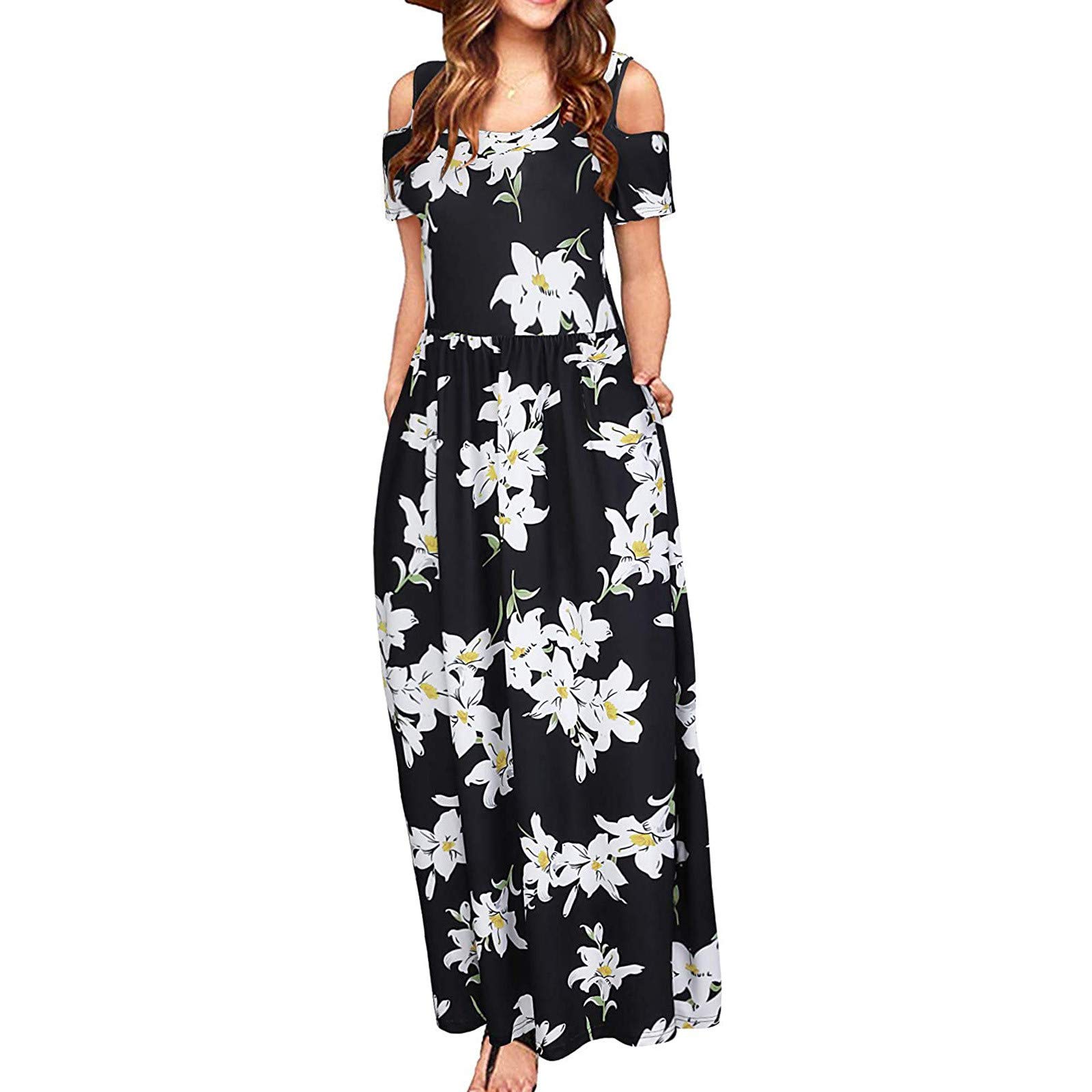 Women's Plus Size Summer Maxi Dress - Casual Boho Beach Vacation Dress with Short Sleeves & Pockets | Perfect for Tropical Getaways, Pool Parties & Outdoor Events