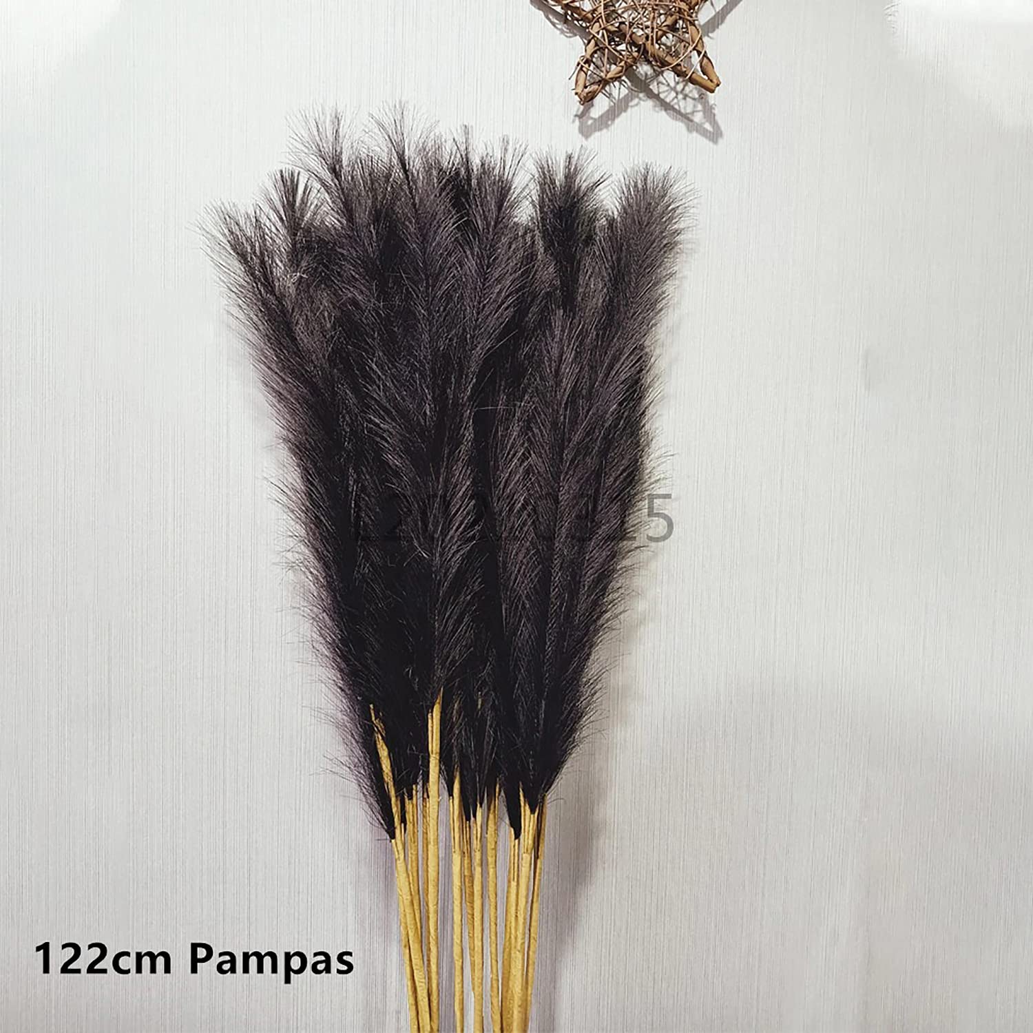 48 Inches (4 FT) Artificial Pampas Grass - 5 Large Stems with Bunny Tails for Boho Wedding & Home Decor | Tall Dried Floral Arrangement for Floor Vases, Living Room, Bedroom & Office Decoration (Black Reed)