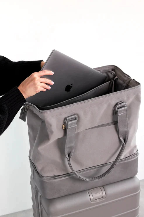 Grey Convertible Mini Weekender Bag - Stylish & Compact Travel Duffel for Weekend Getaways, Gym, Work & Overnight Trips
