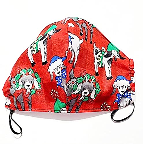 Christmas Goat Farm Print Cotton Face Mask - Washable, Breathable & Reusable with Filter Pocket - Unisex Adult Dust Mask | Handmade in USA | Perfect for Holidays, Farm Visits & Outdoor Activities