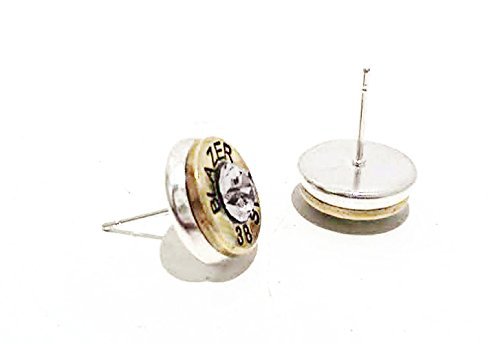 44 Caliber Bullet Jewelry - Sterling Silver Gun Ammo Brass Stud Pierced Earrings for Women | Punk Rock Accessories, Biker Gifts, Edgy Fashion Statement