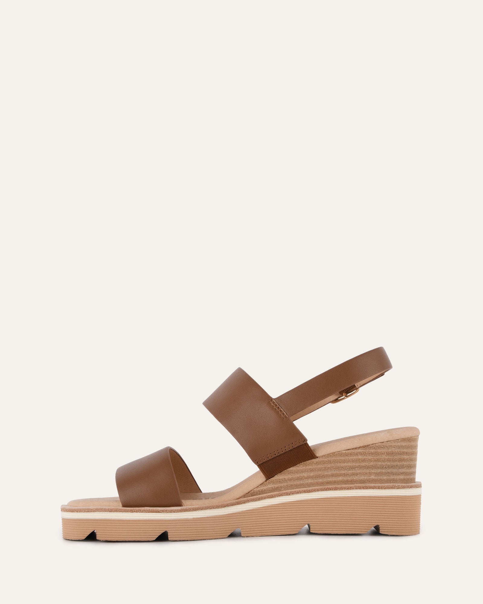 KINNEY Women's Leather Wedge Sandals in Dark Tan - Comfortable Casual Shoes for Summer, Beach, and Outdoor Walking