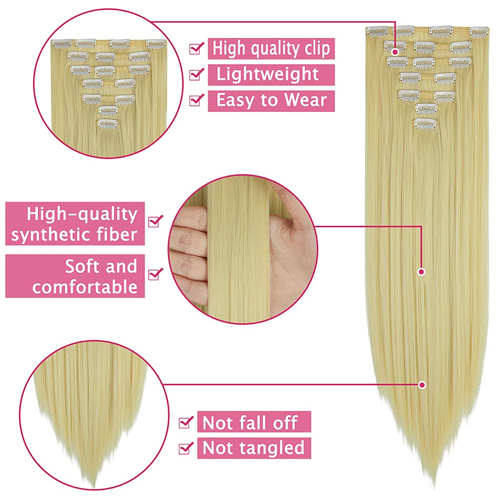 OMGREAT 23 Inch 7-Piece Clip-in Hair Extensions for Women - Long Straight Thick Human Hair Extensions in Medium Brown | Perfect for Volume, Length & Styling for Parties, Weddings & Daily Wear