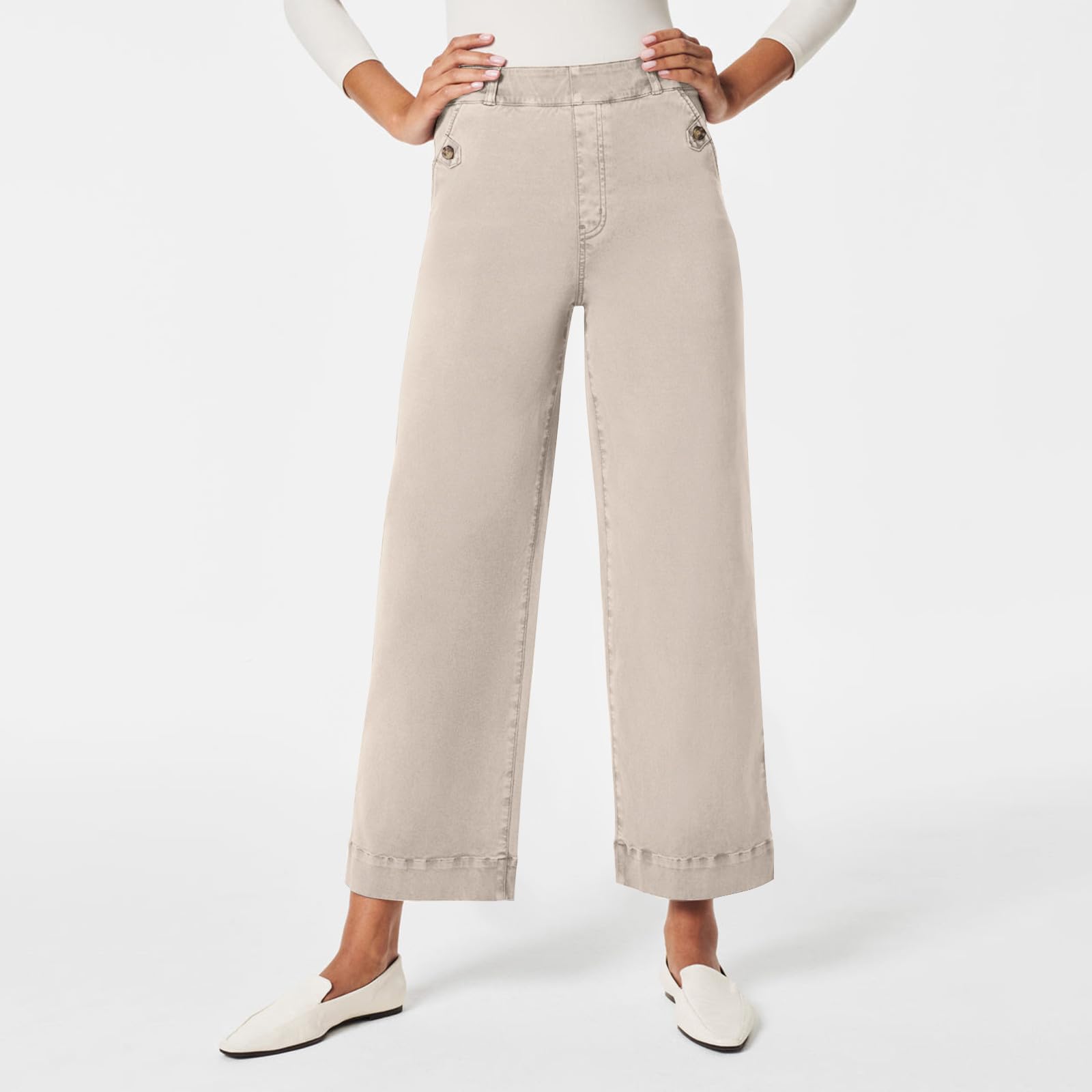 Women's Stretch Twill Cropped Wide Leg Pants - Casual Straight Leg Chino Trousers with Baggy Ankle Design | Perfect for Work, Weekend Outfits & Denim Fashion