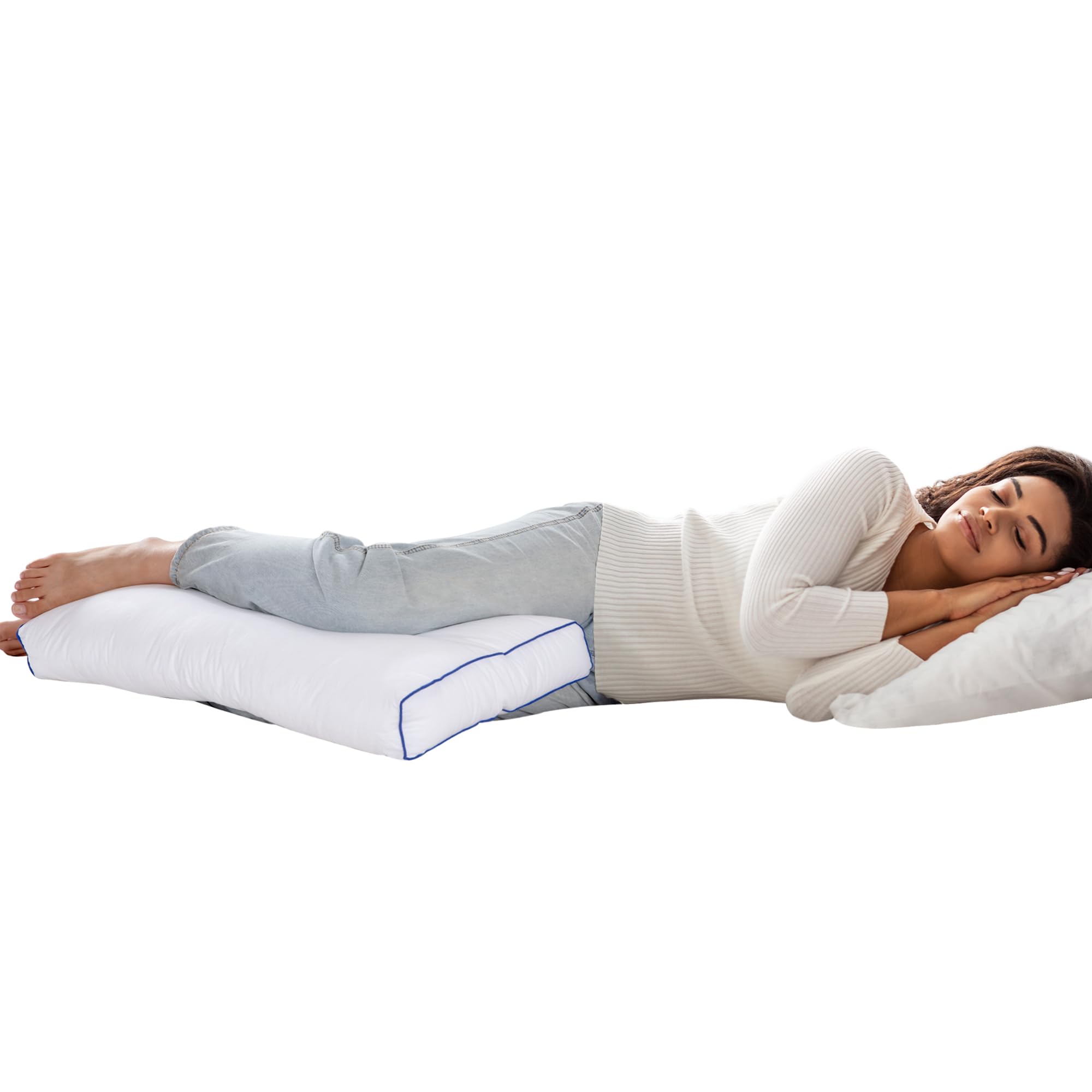HOMBYS Knee Pillow for Side Sleepers - Blue Edge Cotton Cover, Spine Alignment & Pressure Relief for Hips & Legs, 3