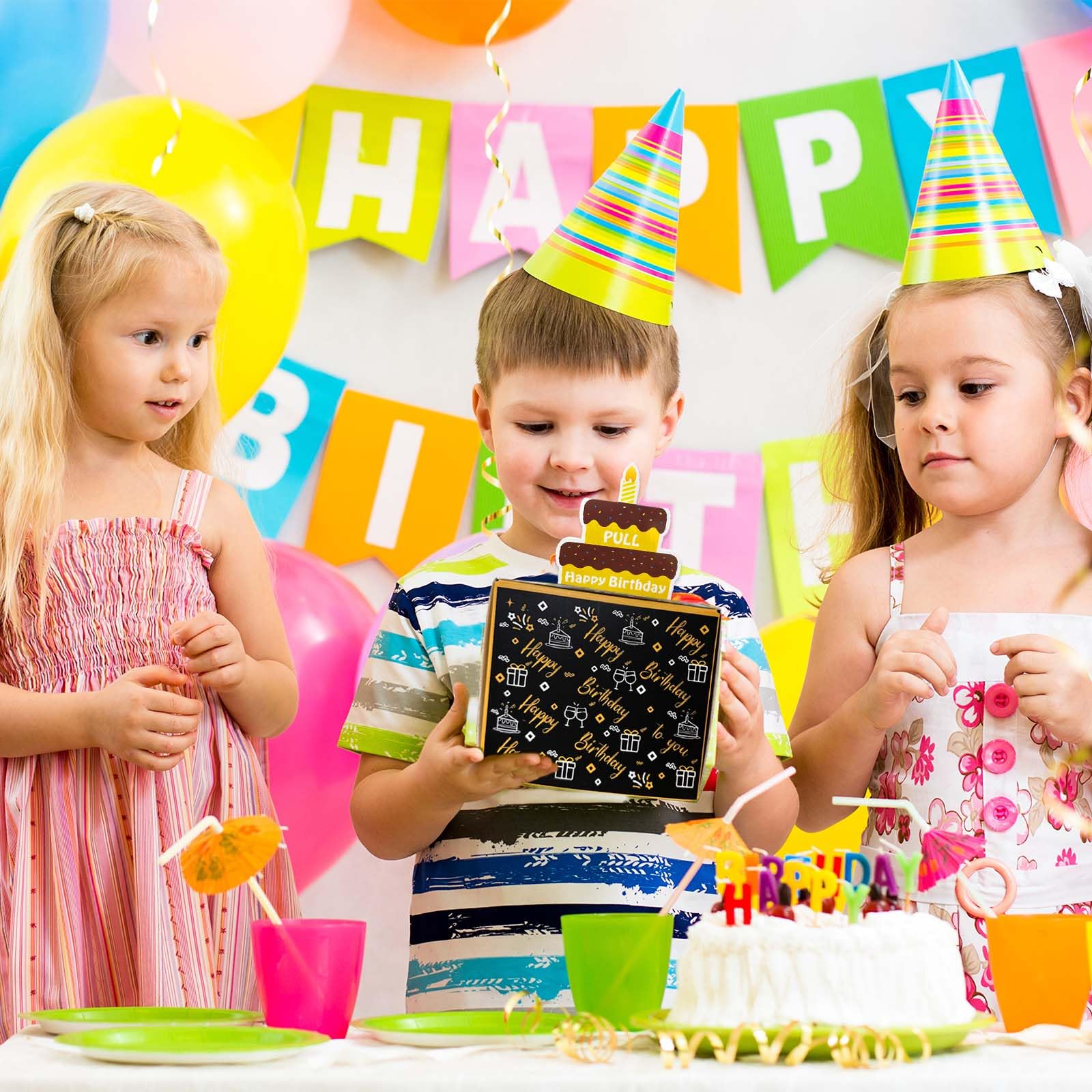 Happy Birthday Money Gift Box with Pull Out Card & Cash Holder - Elegant Black & Gold DIY Present Box for Birthdays, Graduation, Anniversary & Special Occasions