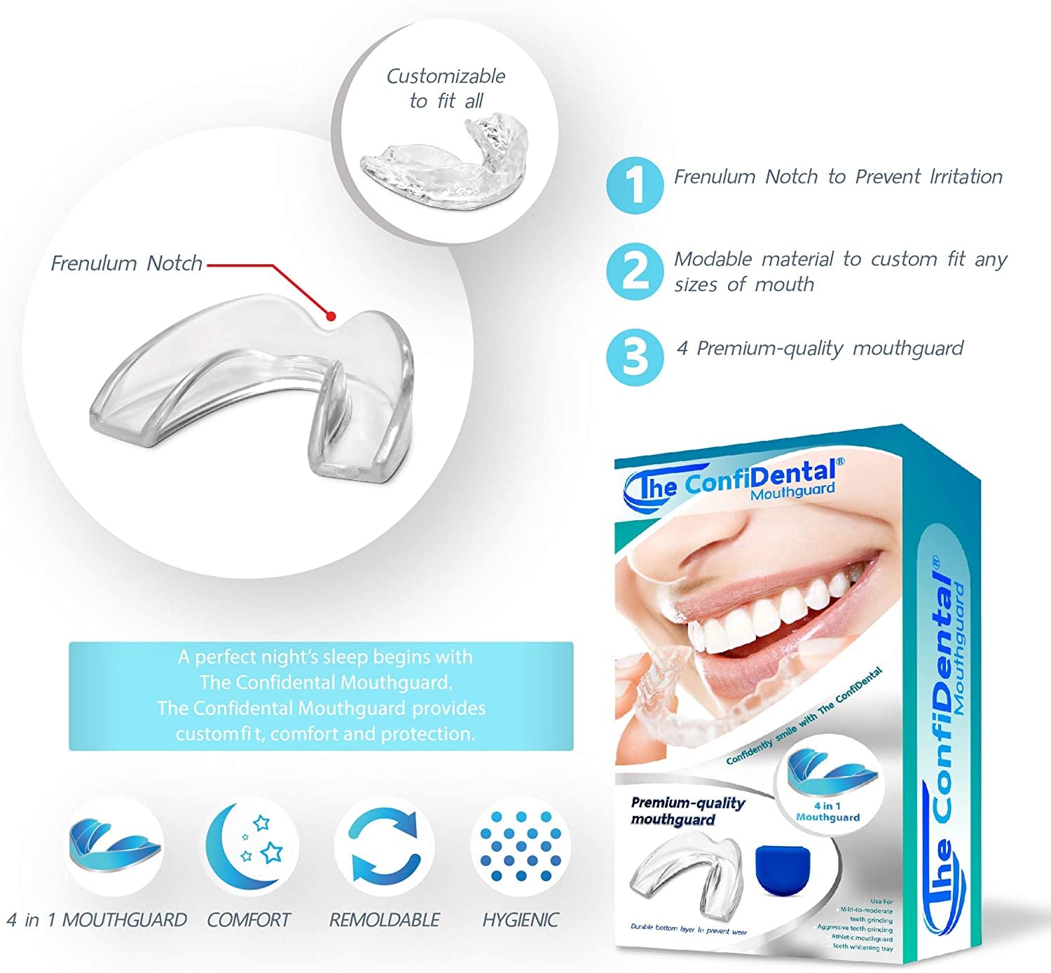Custom Fit Mouth Guards for Teeth Grinding & Clenching (Pack of 8) - 4 Regular & 4 Small Sizes - Bruxism Relief, Sports Protection & Teeth Whitening Tray - Perfect for Nighttime Use, Boxing, MMA & Dental Care