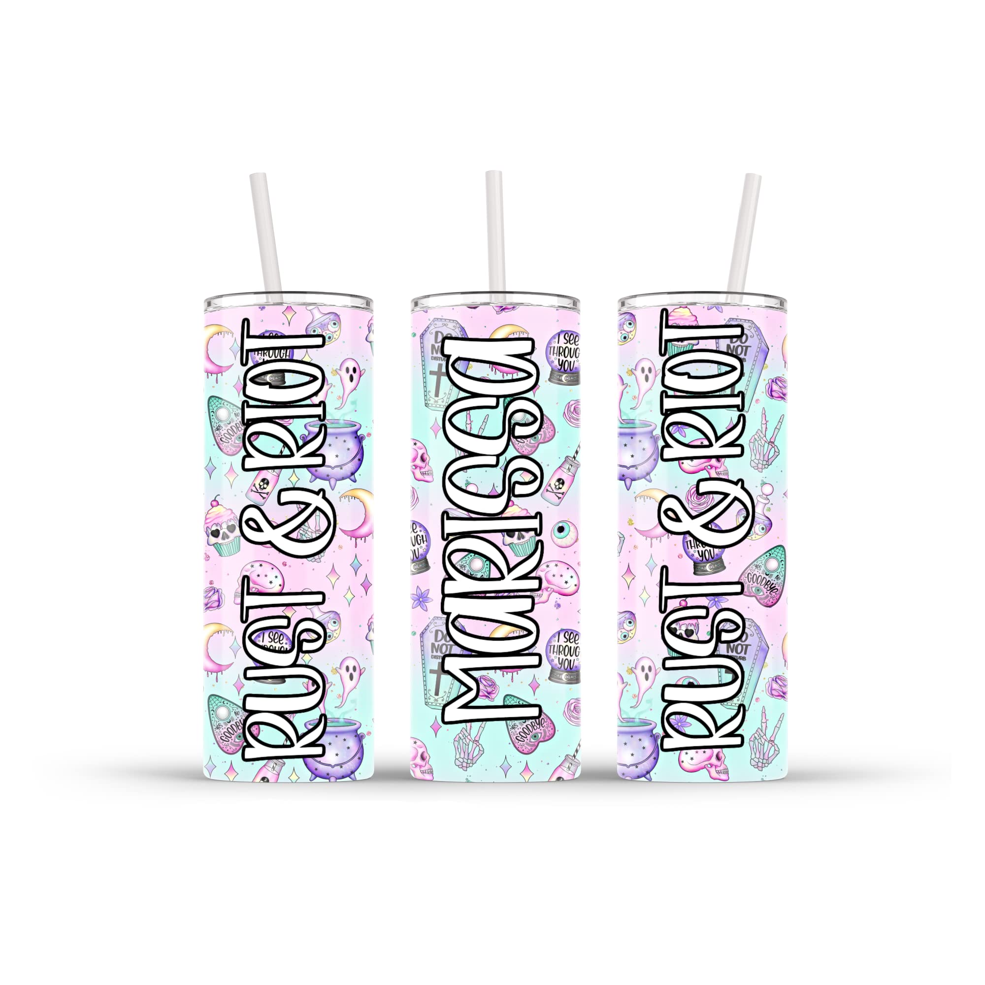 Pastel Goth 20oz Skinny Stainless Steel Tumbler with Lid & Straw - Insulated Double Wall Travel Mug for Women | Witchy Aesthetic Drinkware for Coffee, Tea & Cold Beverages - Perfect Spooky Gift for Halloween, Birthday & Goth Lovers