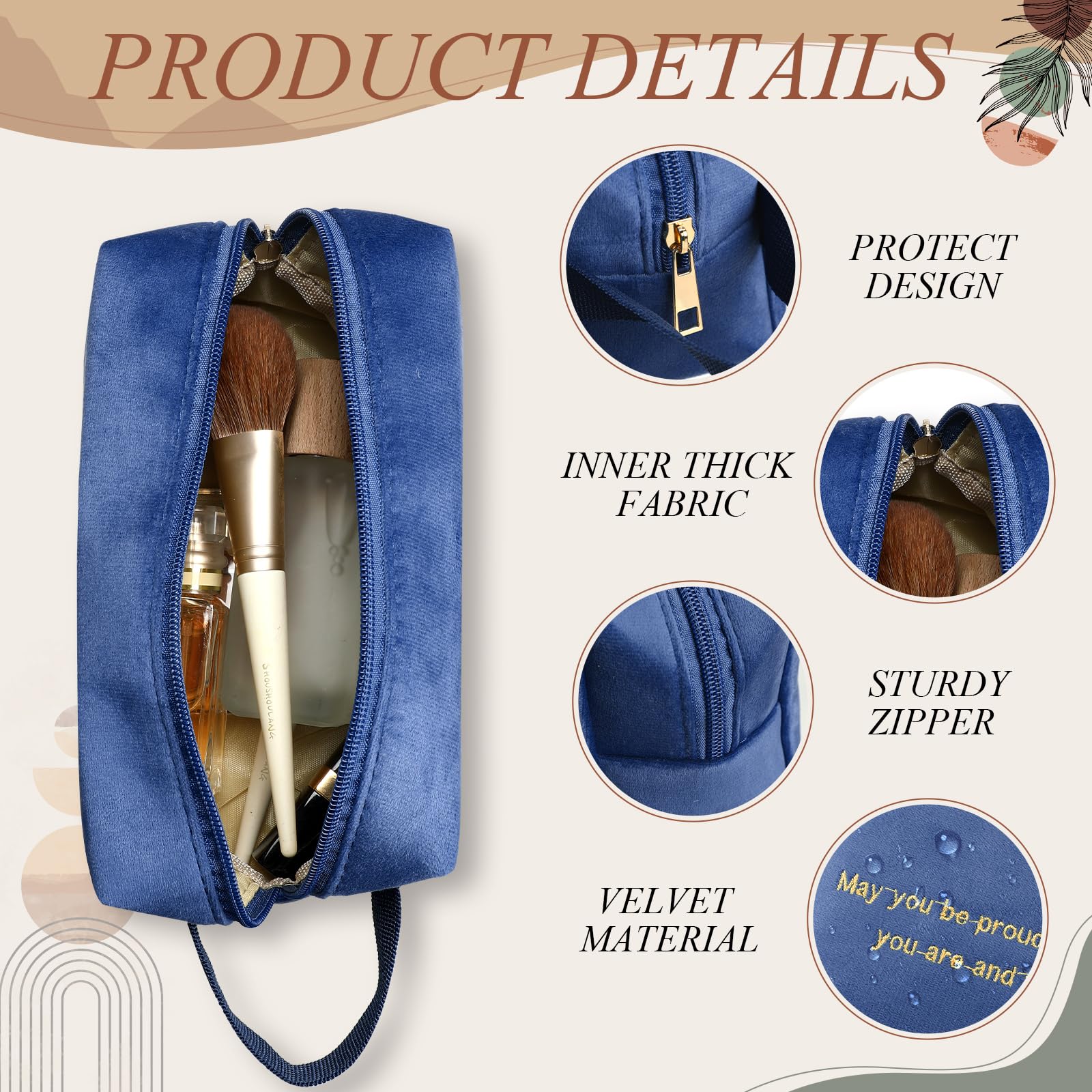 Buryeah 6-Piece Velvet Cosmetic Makeup Bags Set - Inspirational Nurse & Teacher Appreciation Gifts for Graduation, Housekeeping, Travel - Perfect for Women & Men (Proud Sign Design)