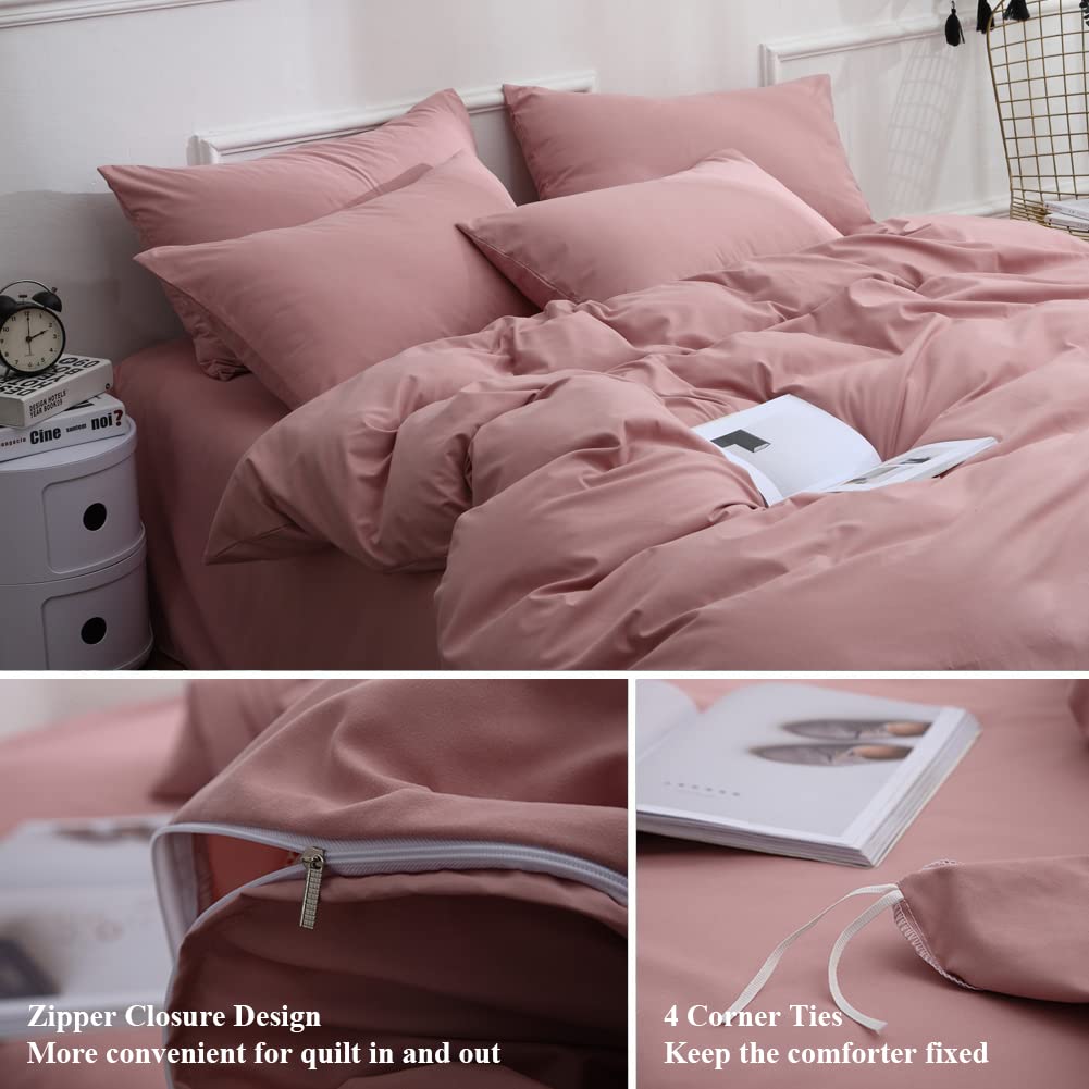 Premium 100% Washed Microfiber King Size Duvet Cover Set - Solid Pink, Ultra Soft & Lightweight Bedding with 1 Duvet Cover + 2 Pillowcases - Perfect for Master Bedroom, Guest Room & Cozy Home Decor