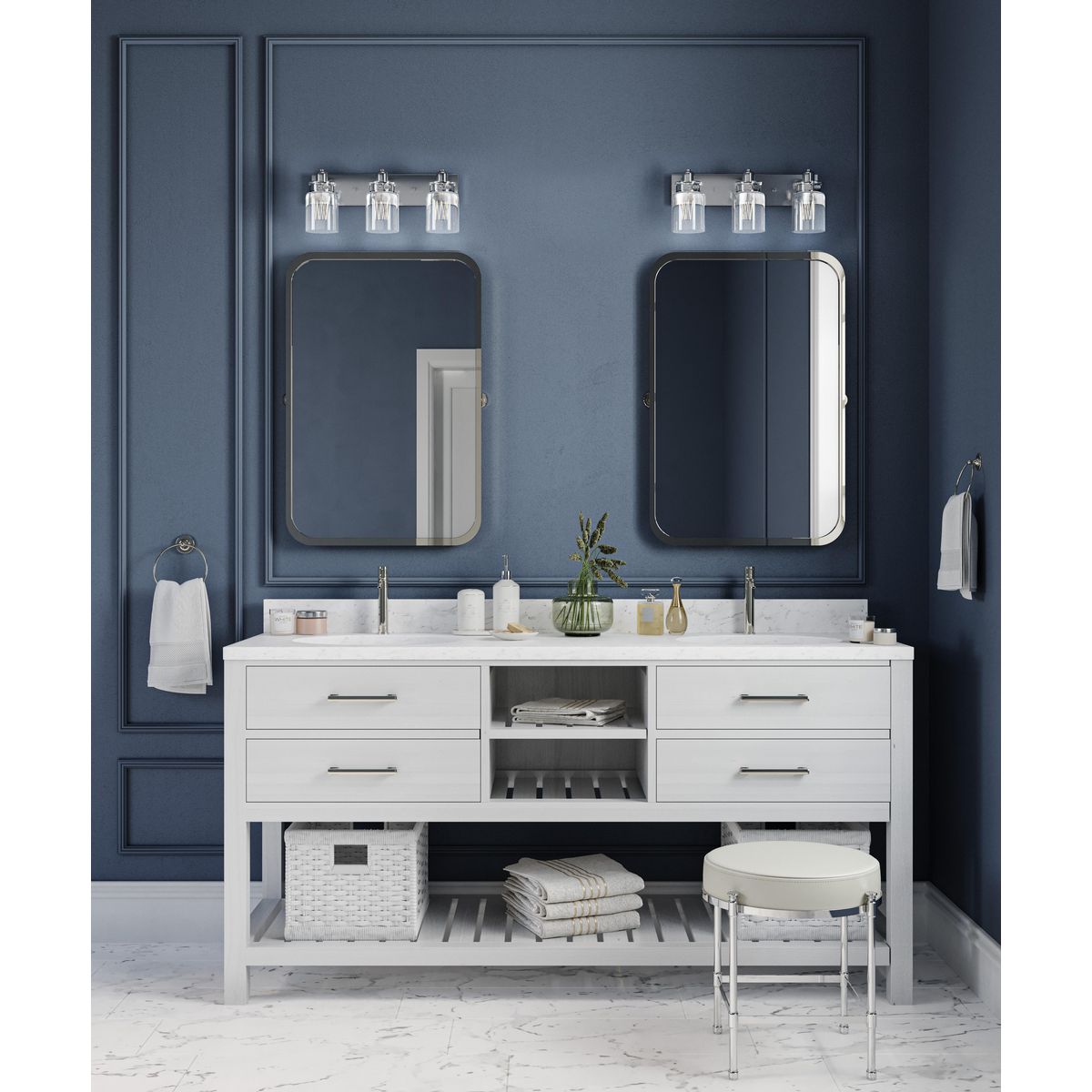 Calhoun Collection 3-Light Clear Glass Bathroom Vanity Light Fixture - Perfect for Modern Bathroom, Powder Room, and Dressing Area Lighting