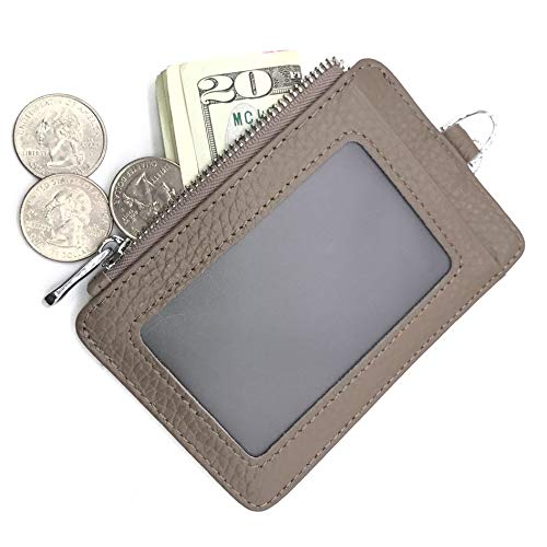 Premium Top Grain Leather ID & Card Holder with Secure Zip Coin Pocket - Pastel Brown | Slim Wallet for Men & Women | Perfect for Travel, Business & Everyday Use