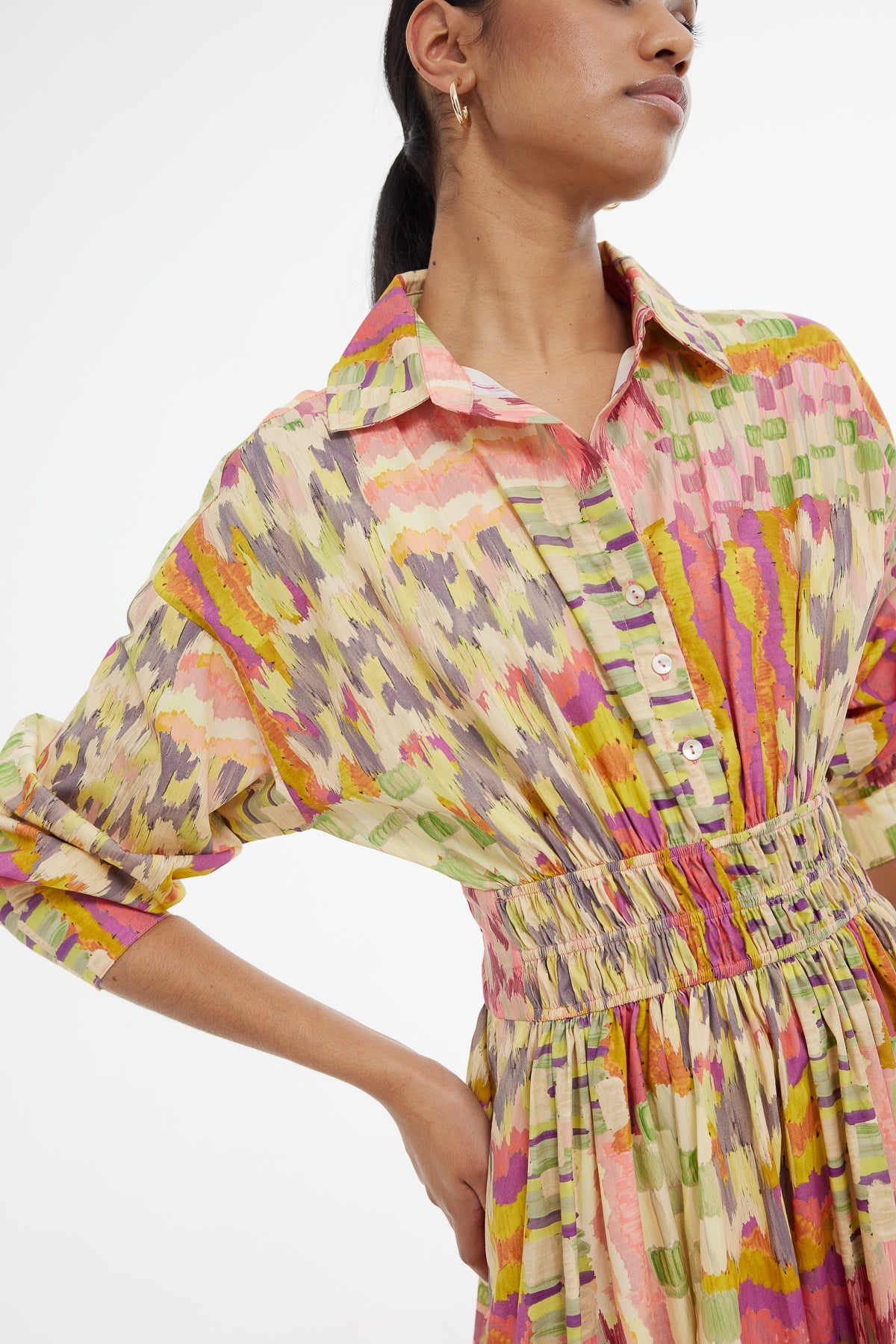 Kinney Emma Shirt Dress - Painterly Patchwork Floral Print Women's Casual Dress | Perfect for Spring Outfits, Brunch Dates & Summer Vacations