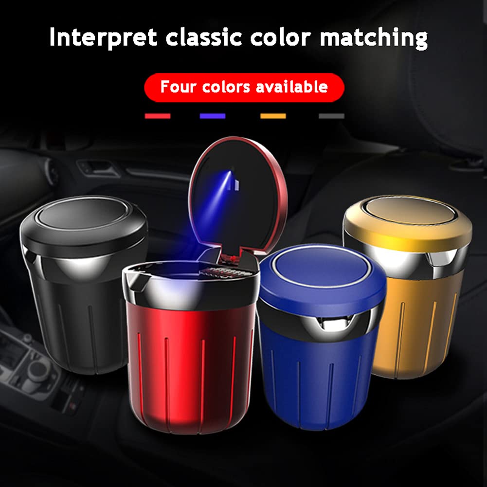 Zcargel Portable Car Ashtray - Windproof Smokeless Sealed Ashtray with Lid & Blue LED Light for Car Cup Holder | Ideal for Home, Office & Travel Use