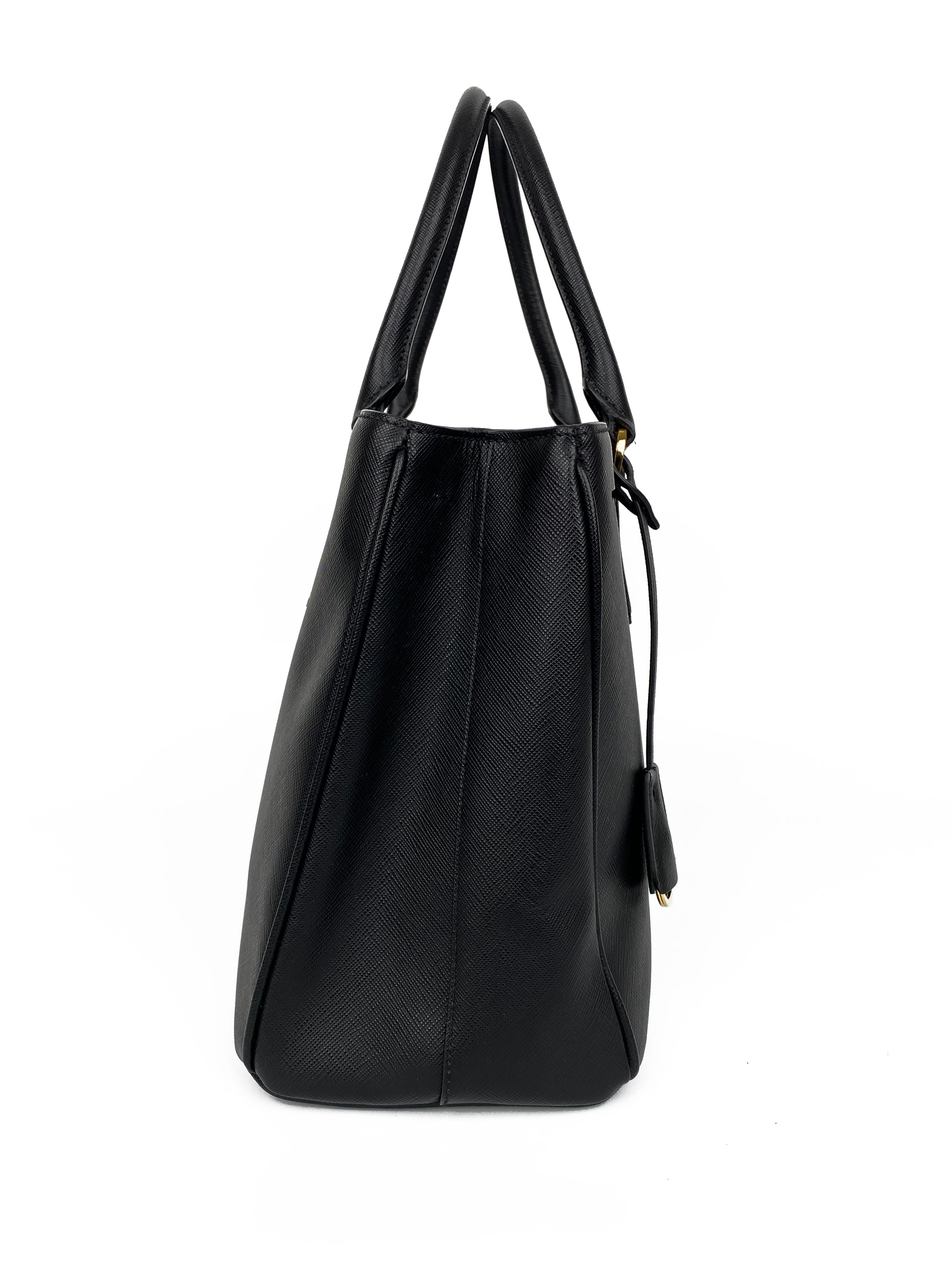 Prada Black Medium Double Zip Lux Tote Bag for Women - Premium Leather Handbag with Dual Zippers - Perfect for Work, Travel & Everyday Use