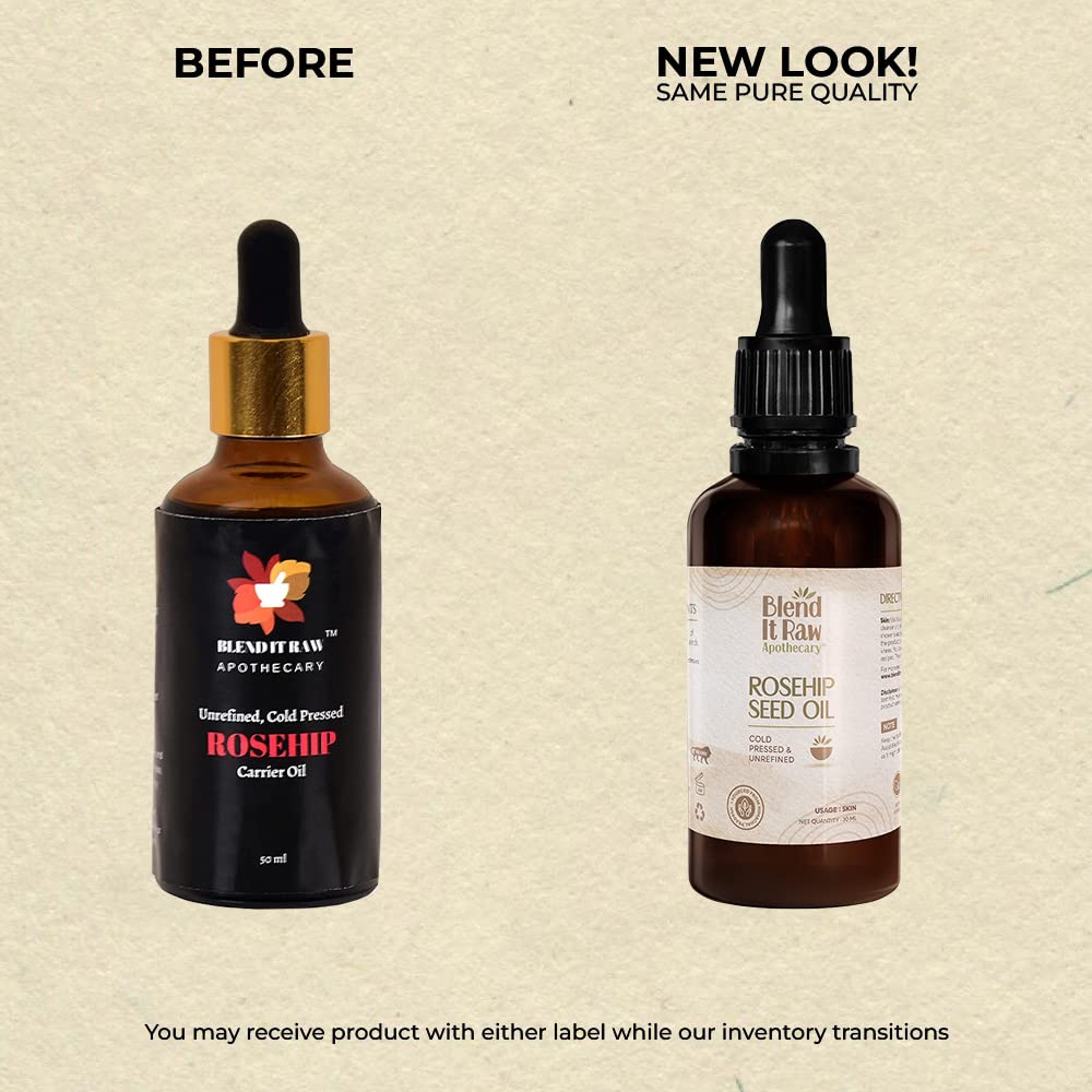 Blend it Raw Apothecary Cold Pressed Rosehip Seed Oil - 100% Pure Unrefined Face Oil for Pigmentation, Dark Spots, Acne Scars & Glowing Skin | 30ml | Natural Skincare Treatment for Dry Skin, Anti-Aging & Night Routine