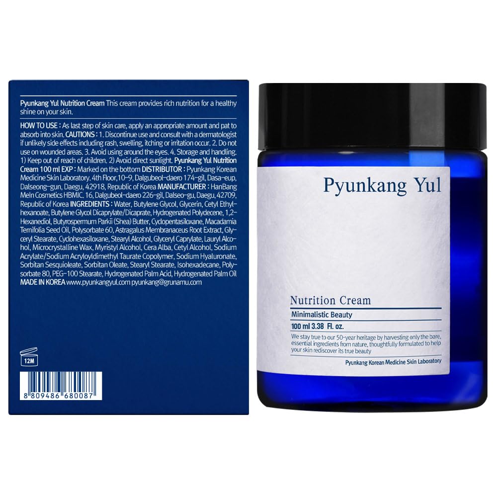 PYUNKANG YUL Nutrition Cream - Korean Moisturizing Face Cream for Dry & Combination Skin - Shea Butter & Macadamia Deep Hydration - 3.4 Fl Oz | Daily Skincare Routine, Night Cream for Healthy Glow