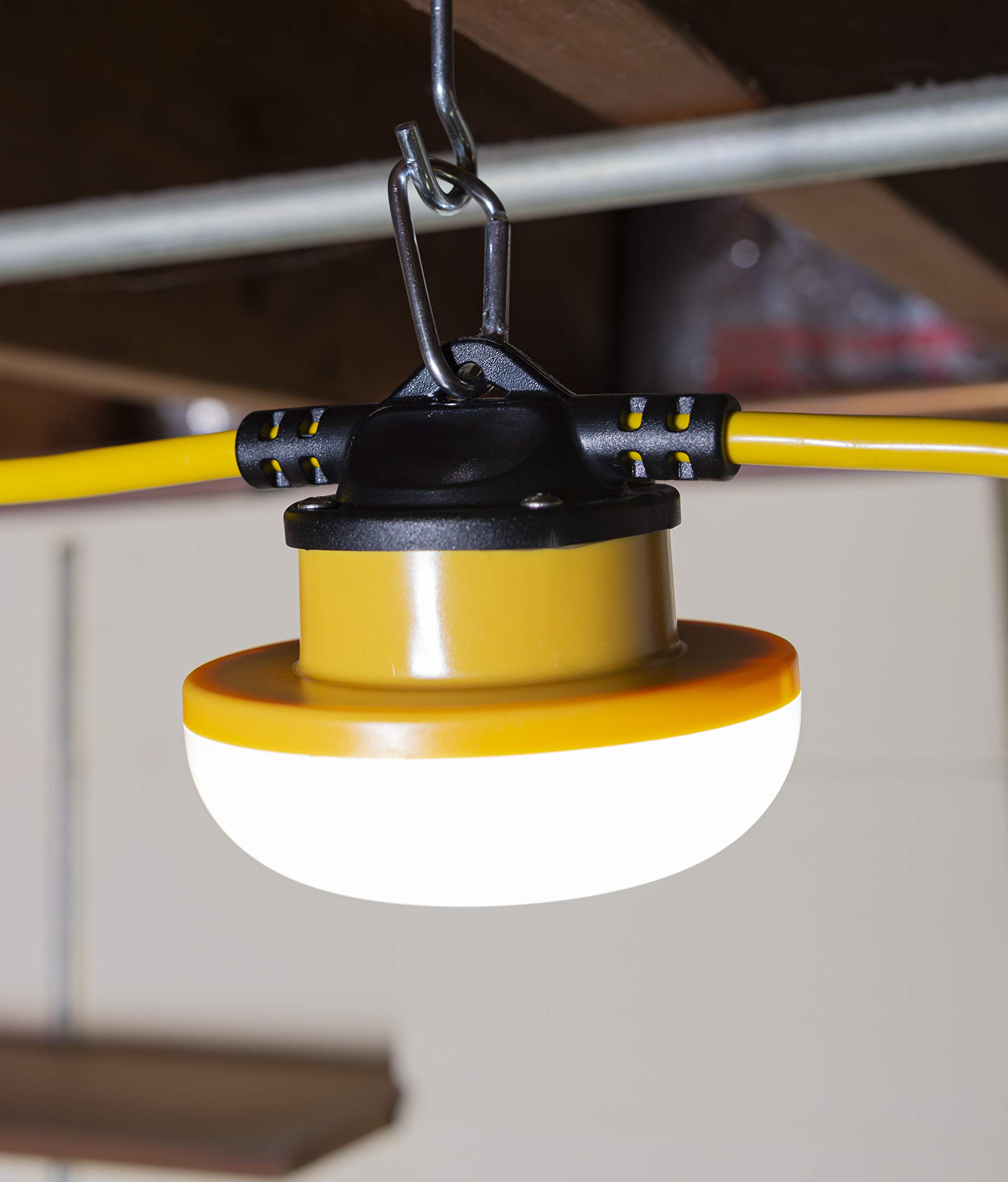 100ft LED Temporary Light String with Integrated LED Bulbs - 18/2AWG 15A Male/Female Plugs - 16,000 Lumens Yellow Construction String Lights - Perfect for Job Sites, Warehouses, and Outdoor Events