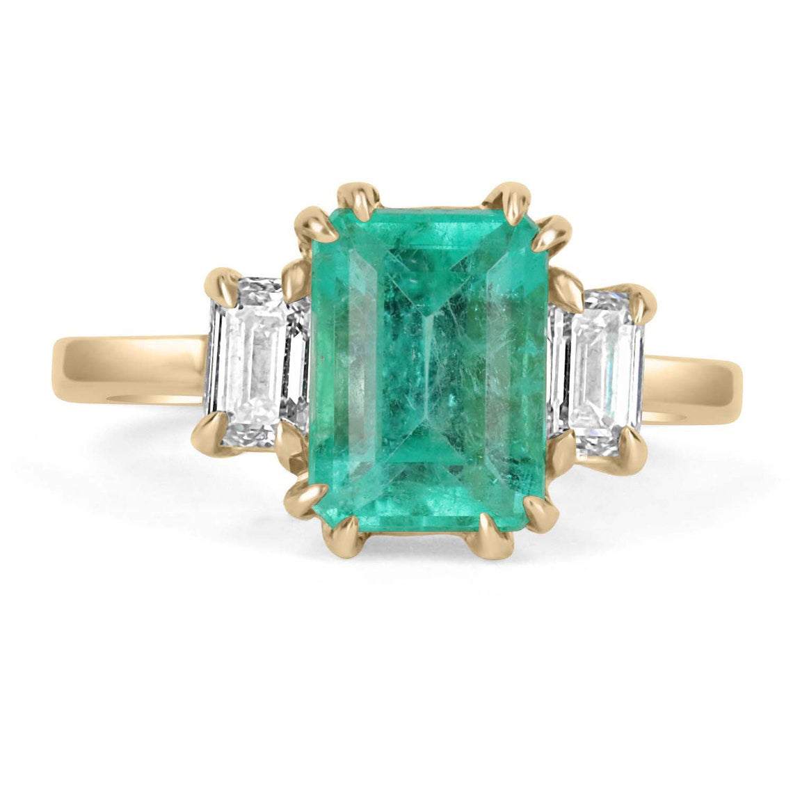 2.98tcw Emerald Three Stone Cut Diamond Ring in 14K Yellow Gold - Elegant Jewelry for Weddings, Anniversaries & Special Occasions