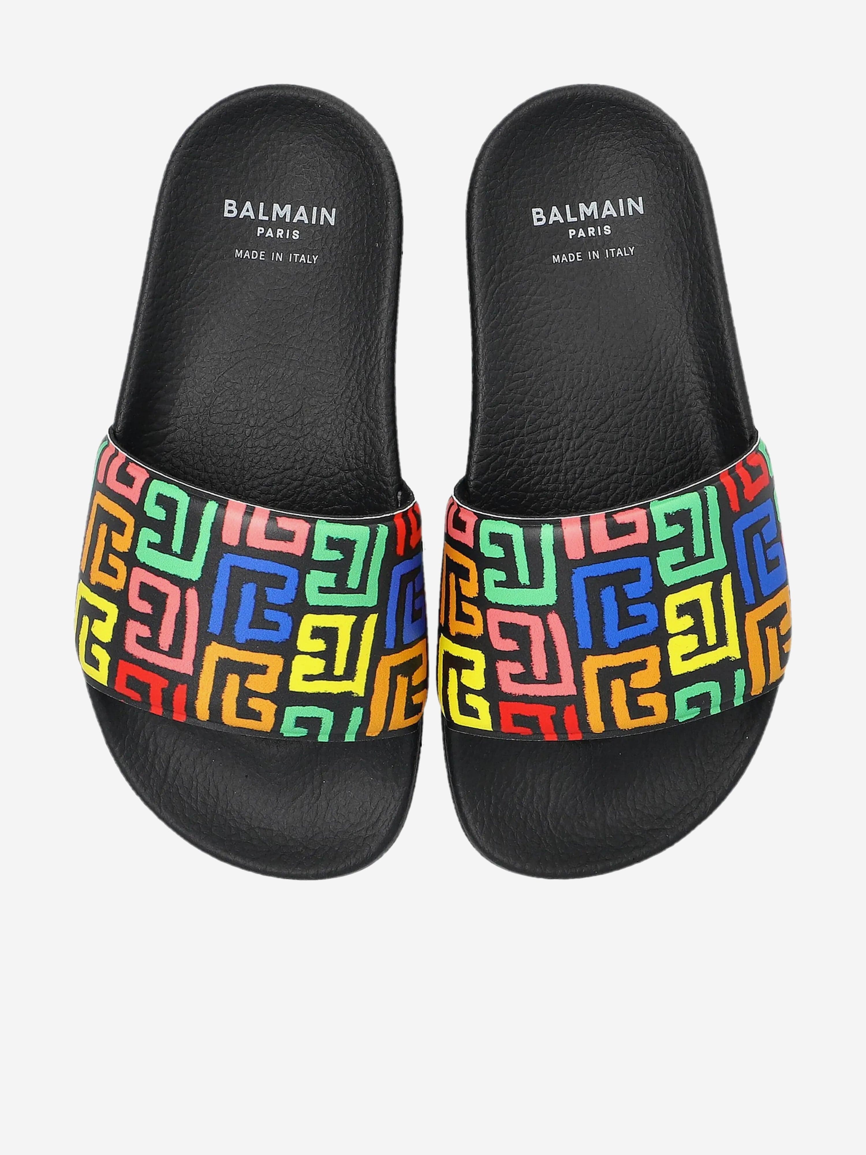Balmain Kids Monogram Sliders - Multicolor Designer Sandals for Boys & Girls | Perfect for Summer, Beach, and Casual Outings